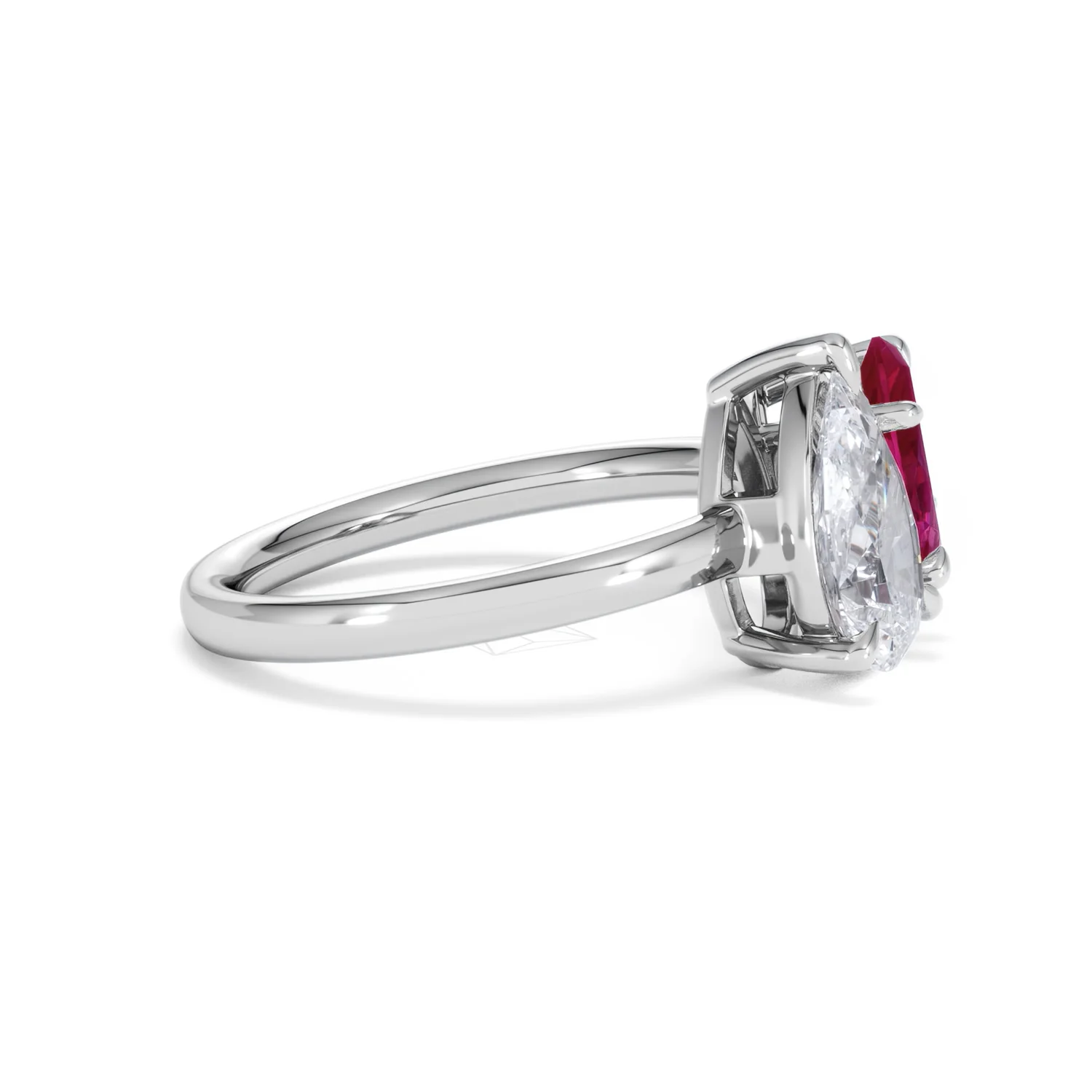 Toi Et Moi 1.50ct Pear Lab Diamond and 1.50ct Marquise Lab Ruby Engagement Ring in Platinum - Image 26