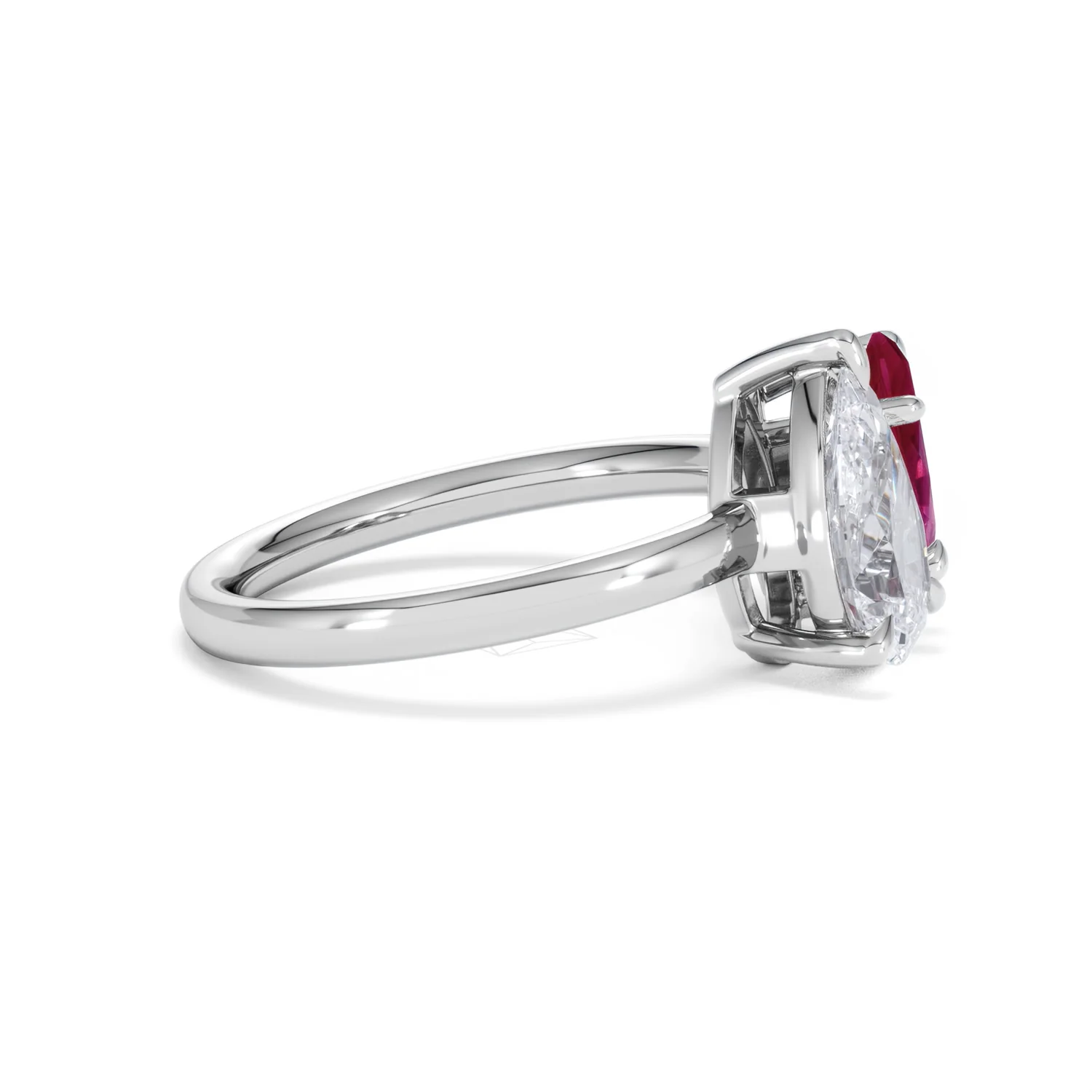 Toi Et Moi 1.50ct Pear Lab Diamond and 1.50ct Marquise Lab Ruby Engagement Ring in Platinum - Image 27