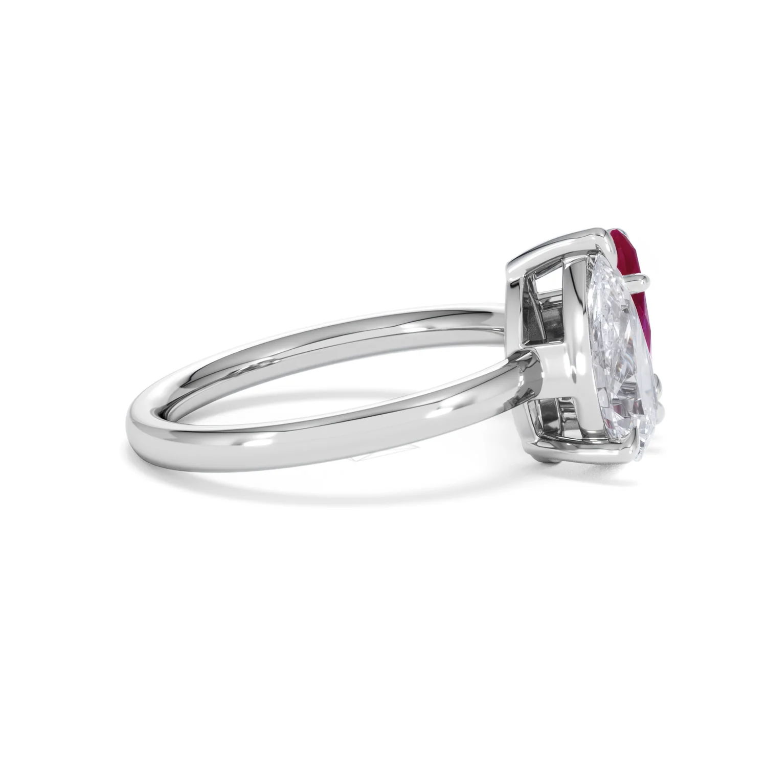 Toi Et Moi 1.50ct Pear Lab Diamond and 1.50ct Marquise Lab Ruby Engagement Ring in Platinum - Image 28