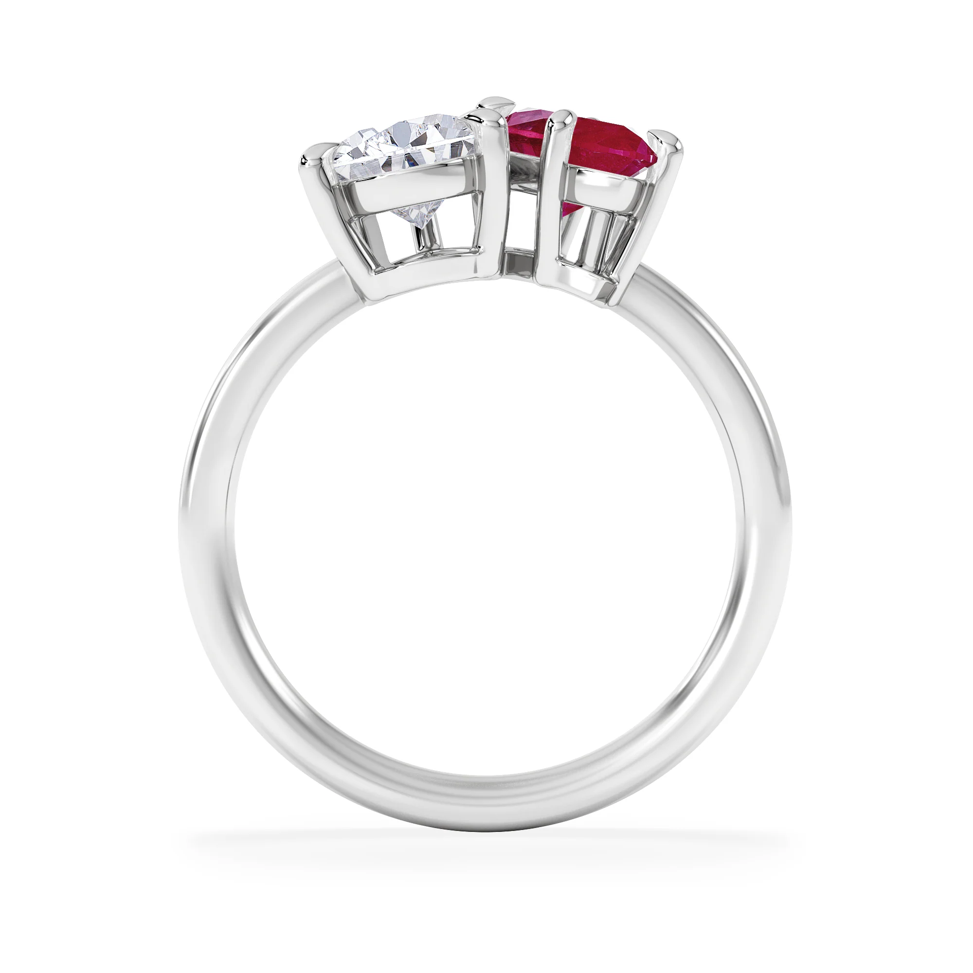 Toi Et Moi 1.50ct Pear Lab Diamond and 1.50ct Marquise Lab Ruby Engagement Ring in Platinum - Image 3