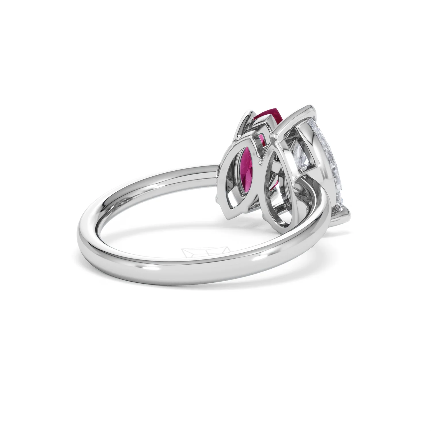 Toi Et Moi 1.50ct Pear Lab Diamond and 1.50ct Marquise Lab Ruby Engagement Ring in Platinum - Image 41