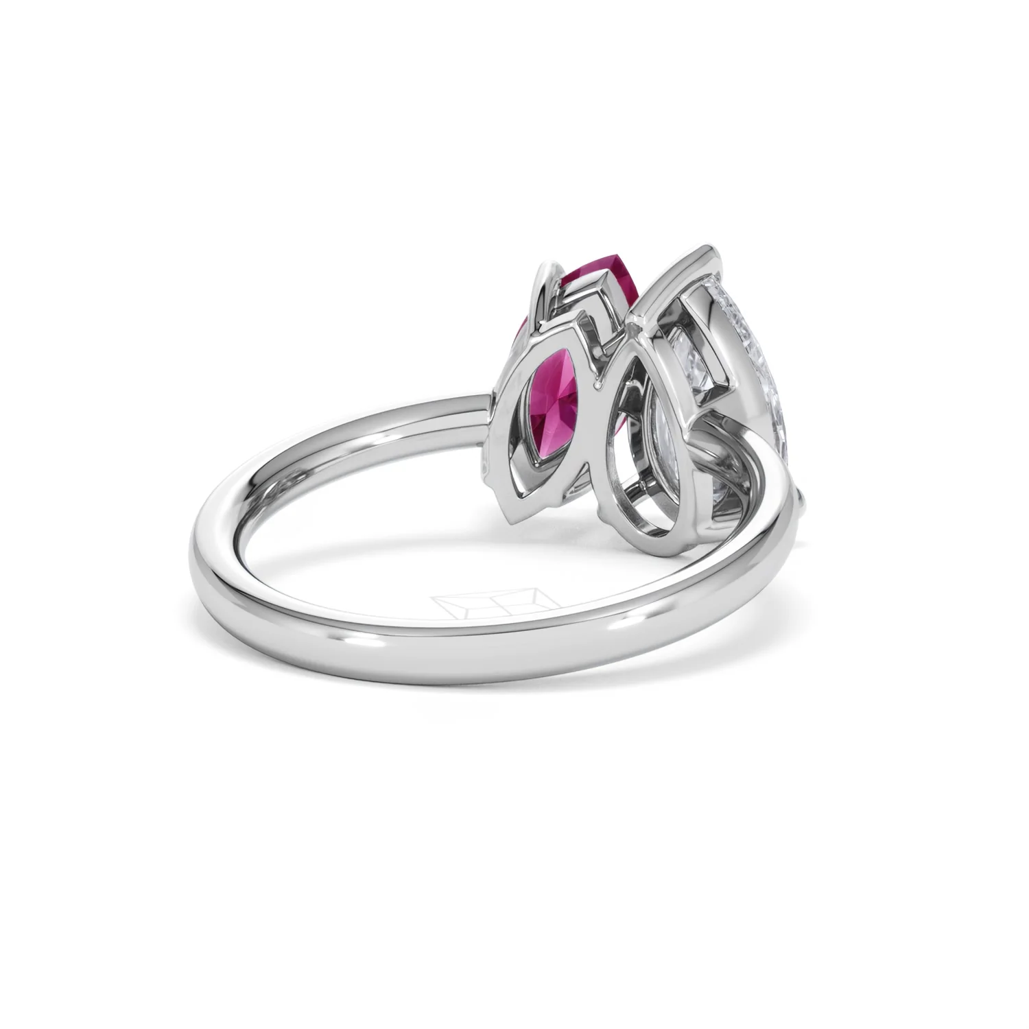 Toi Et Moi 1.50ct Pear Lab Diamond and 1.50ct Marquise Lab Ruby Engagement Ring in Platinum - Image 43
