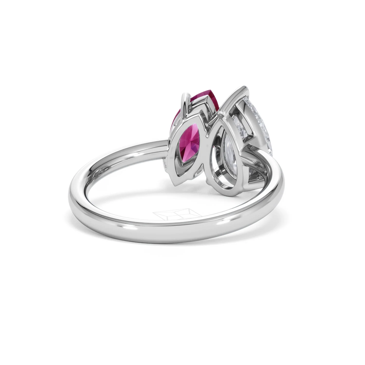 Toi Et Moi 1.50ct Pear Lab Diamond and 1.50ct Marquise Lab Ruby Engagement Ring in Platinum - Image 44