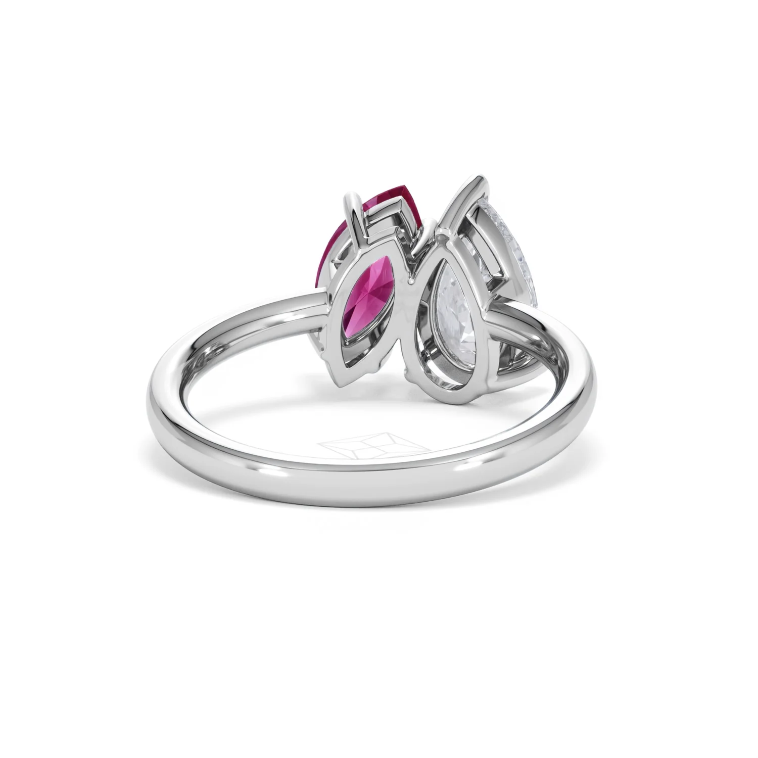 Toi Et Moi 1.50ct Pear Lab Diamond and 1.50ct Marquise Lab Ruby Engagement Ring in Platinum - Image 46