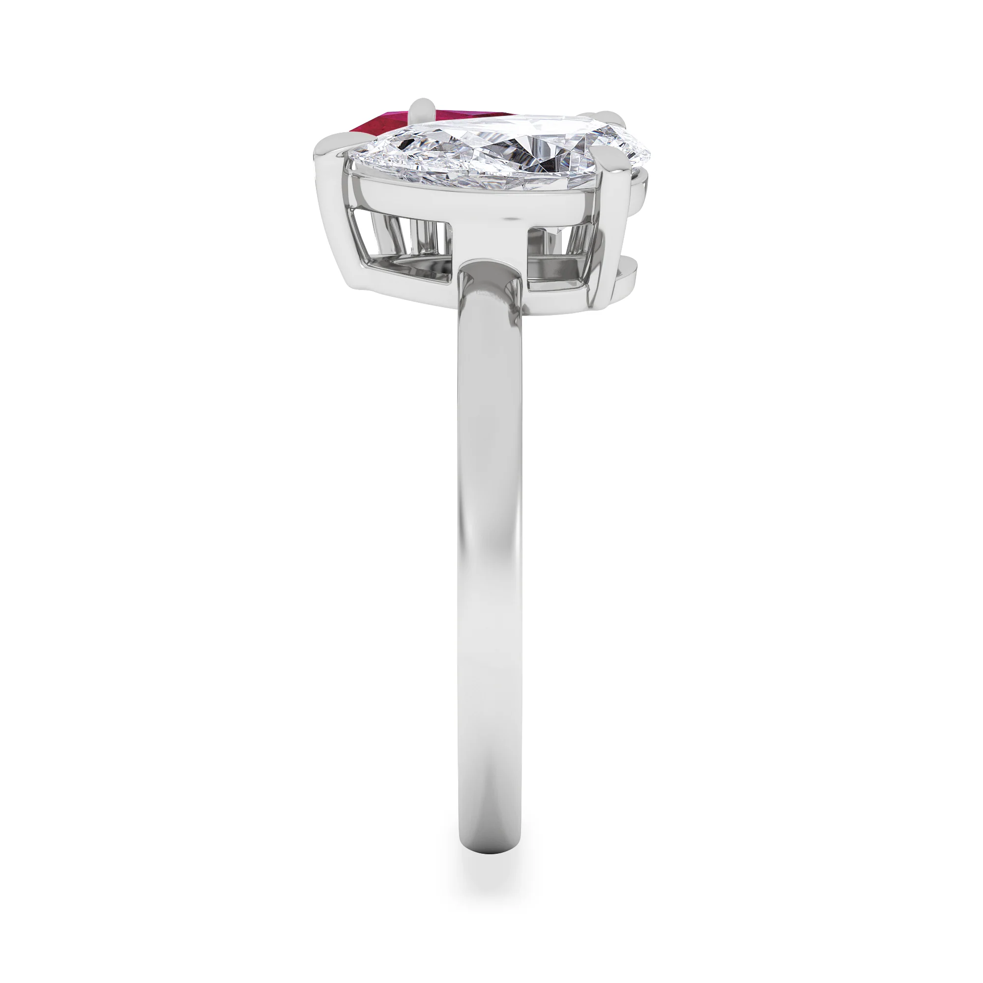 Toi Et Moi 1.50ct Pear Lab Diamond and 1.50ct Marquise Lab Ruby Engagement Ring in Platinum - Image 5