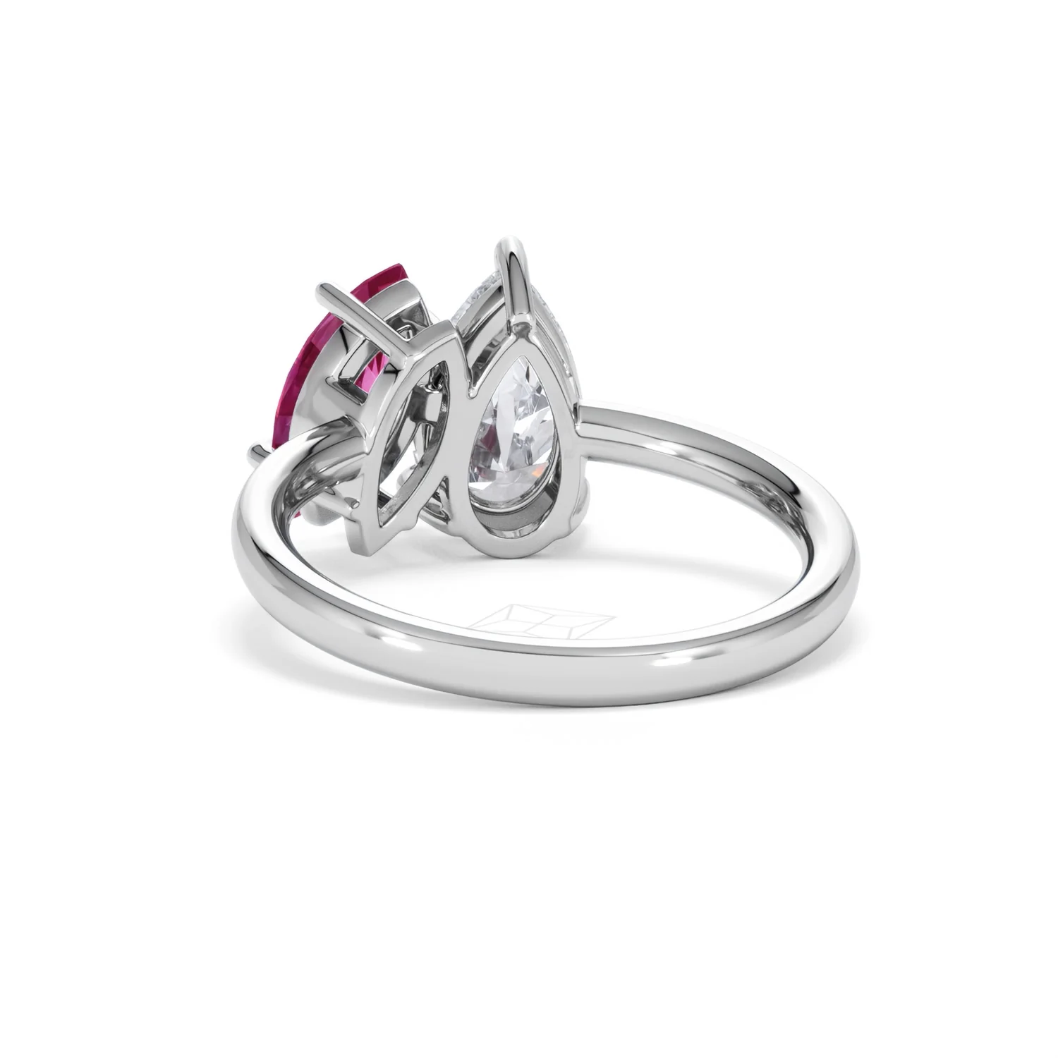 Toi Et Moi 1.50ct Pear Lab Diamond and 1.50ct Marquise Lab Ruby Engagement Ring in Platinum - Image 53