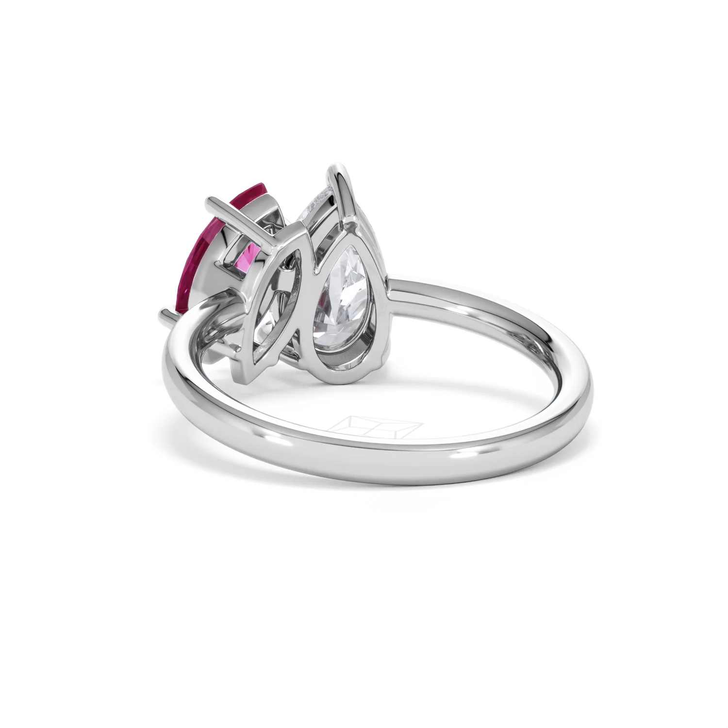 Toi Et Moi 1.50ct Pear Lab Diamond and 1.50ct Marquise Lab Ruby Engagement Ring in Platinum - Image 54
