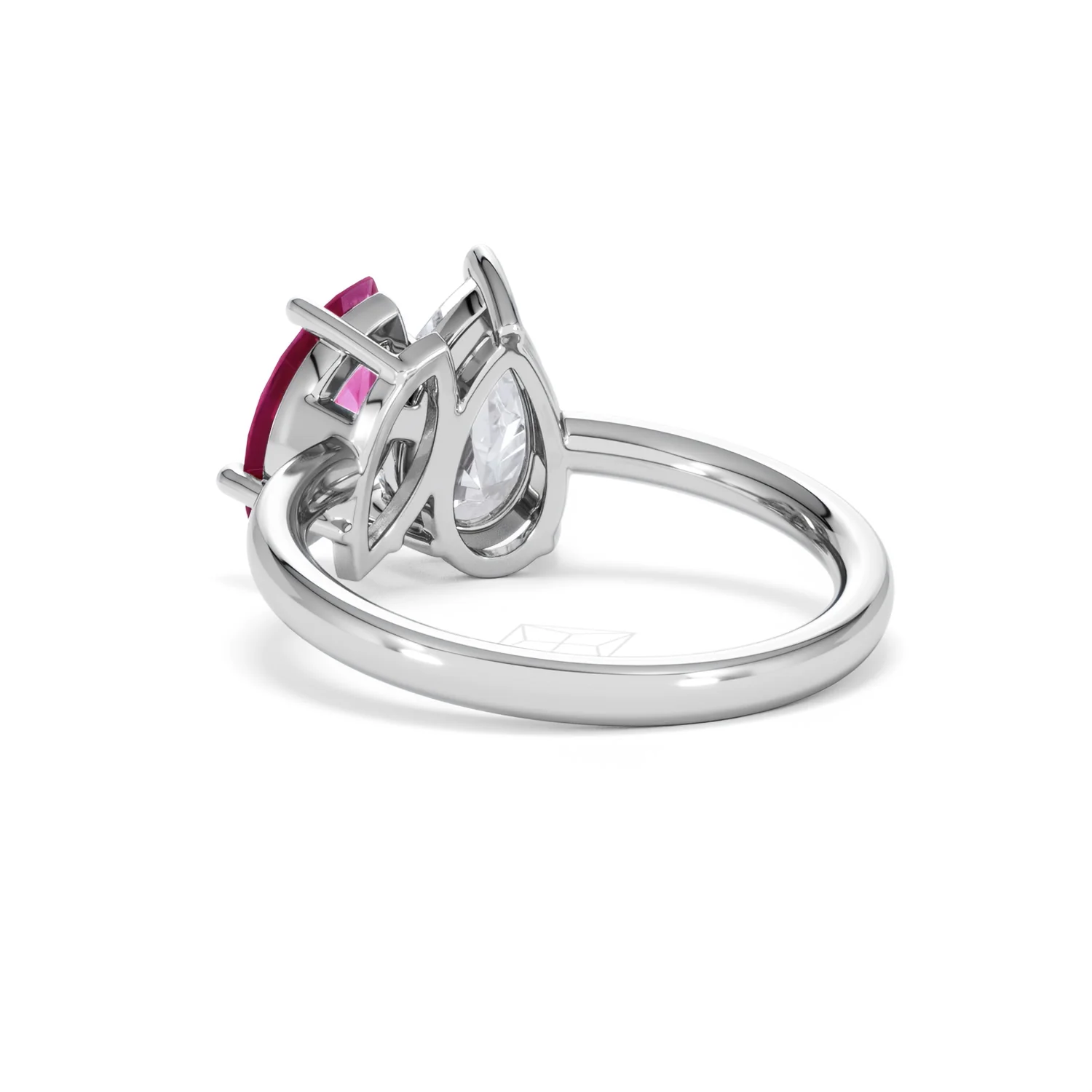 Toi Et Moi 1.50ct Pear Lab Diamond and 1.50ct Marquise Lab Ruby Engagement Ring in Platinum - Image 55