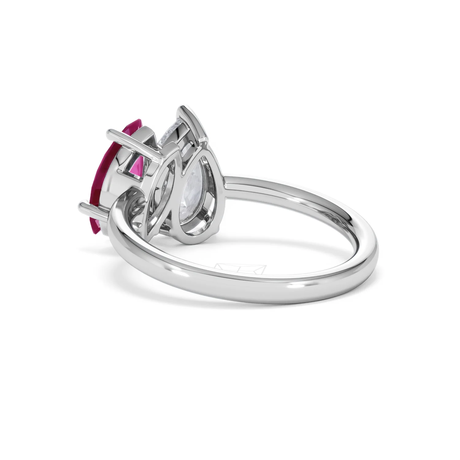 Toi Et Moi 1.50ct Pear Lab Diamond and 1.50ct Marquise Lab Ruby Engagement Ring in Platinum - Image 57