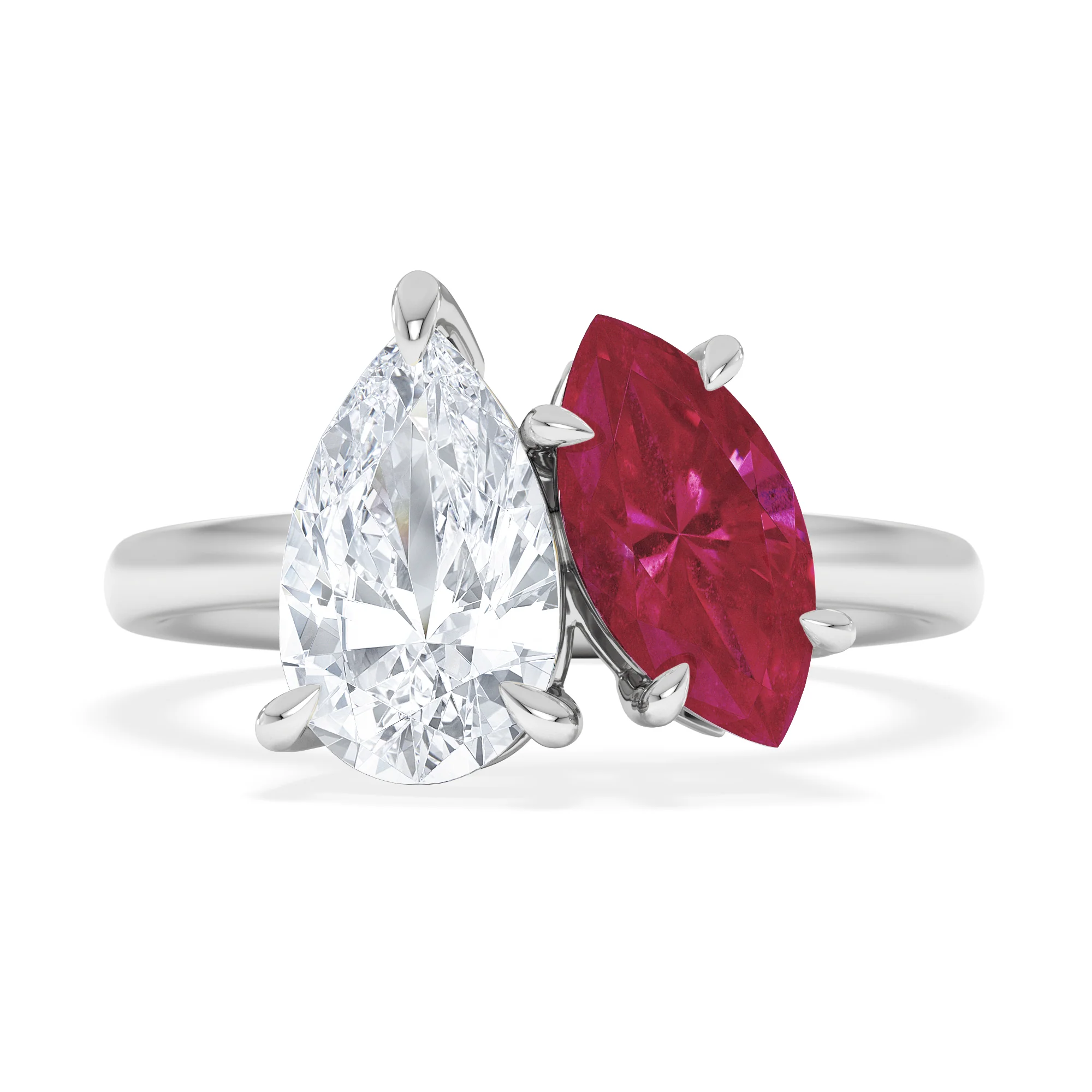 Toi Et Moi 1.50ct Pear Lab Diamond and 1.50ct Marquise Lab Ruby Engagement Ring in Platinum - Image 7