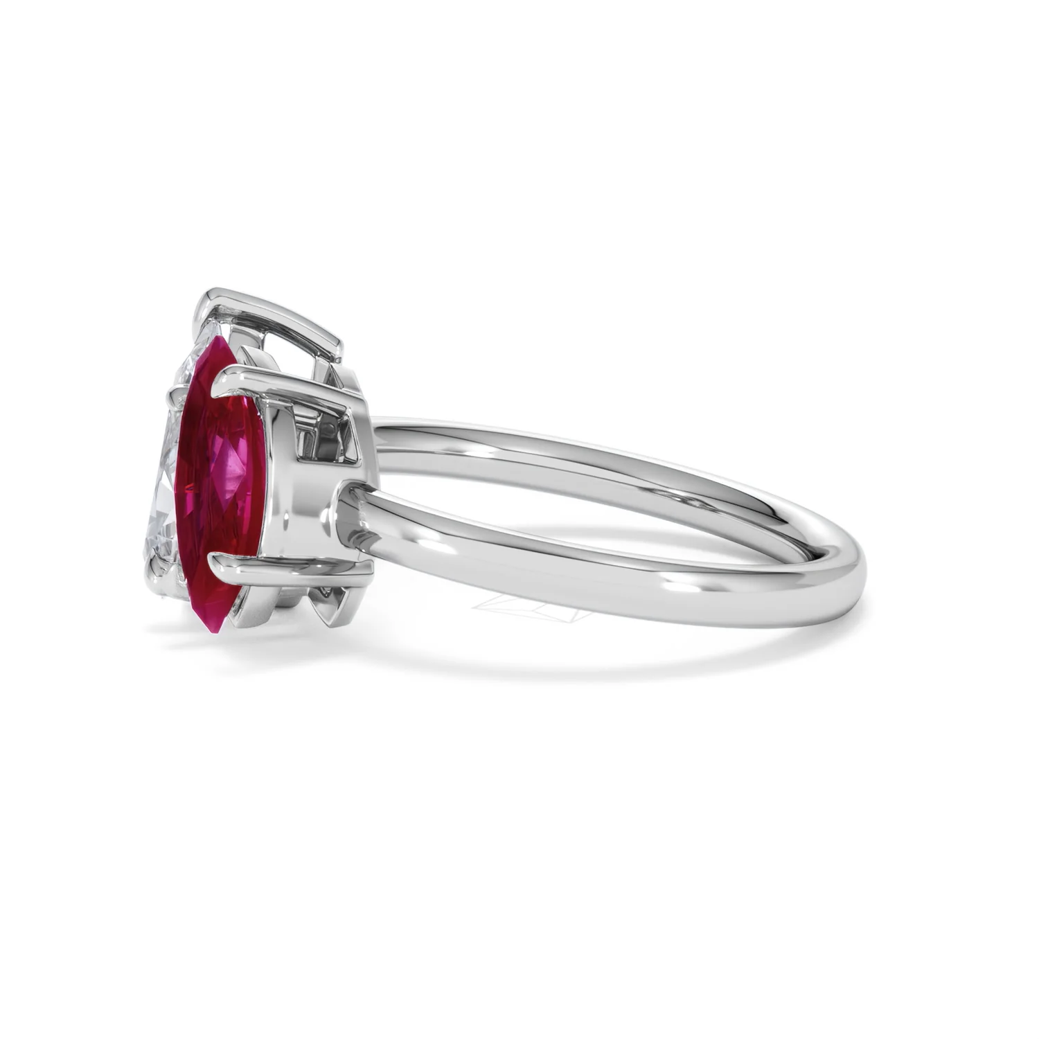 Toi Et Moi 1.50ct Pear Lab Diamond and 1.50ct Marquise Lab Ruby Engagement Ring in Platinum - Image 72