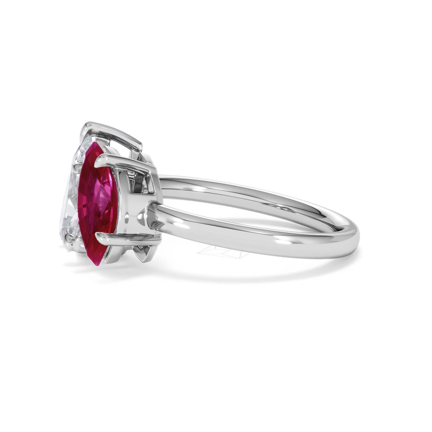Toi Et Moi 1.50ct Pear Lab Diamond and 1.50ct Marquise Lab Ruby Engagement Ring in Platinum - Image 73