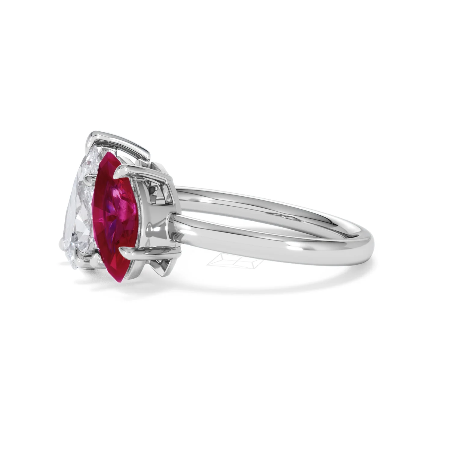 Toi Et Moi 1.50ct Pear Lab Diamond and 1.50ct Marquise Lab Ruby Engagement Ring in Platinum - Image 75