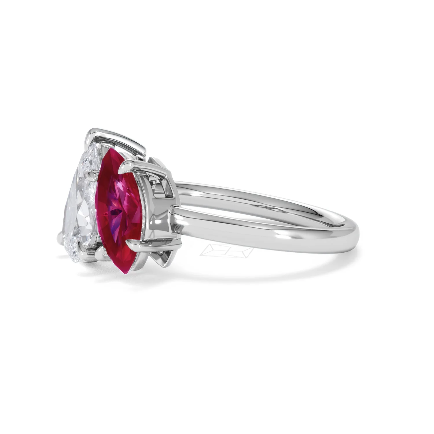 Toi Et Moi 1.50ct Pear Lab Diamond and 1.50ct Marquise Lab Ruby Engagement Ring in Platinum - Image 76