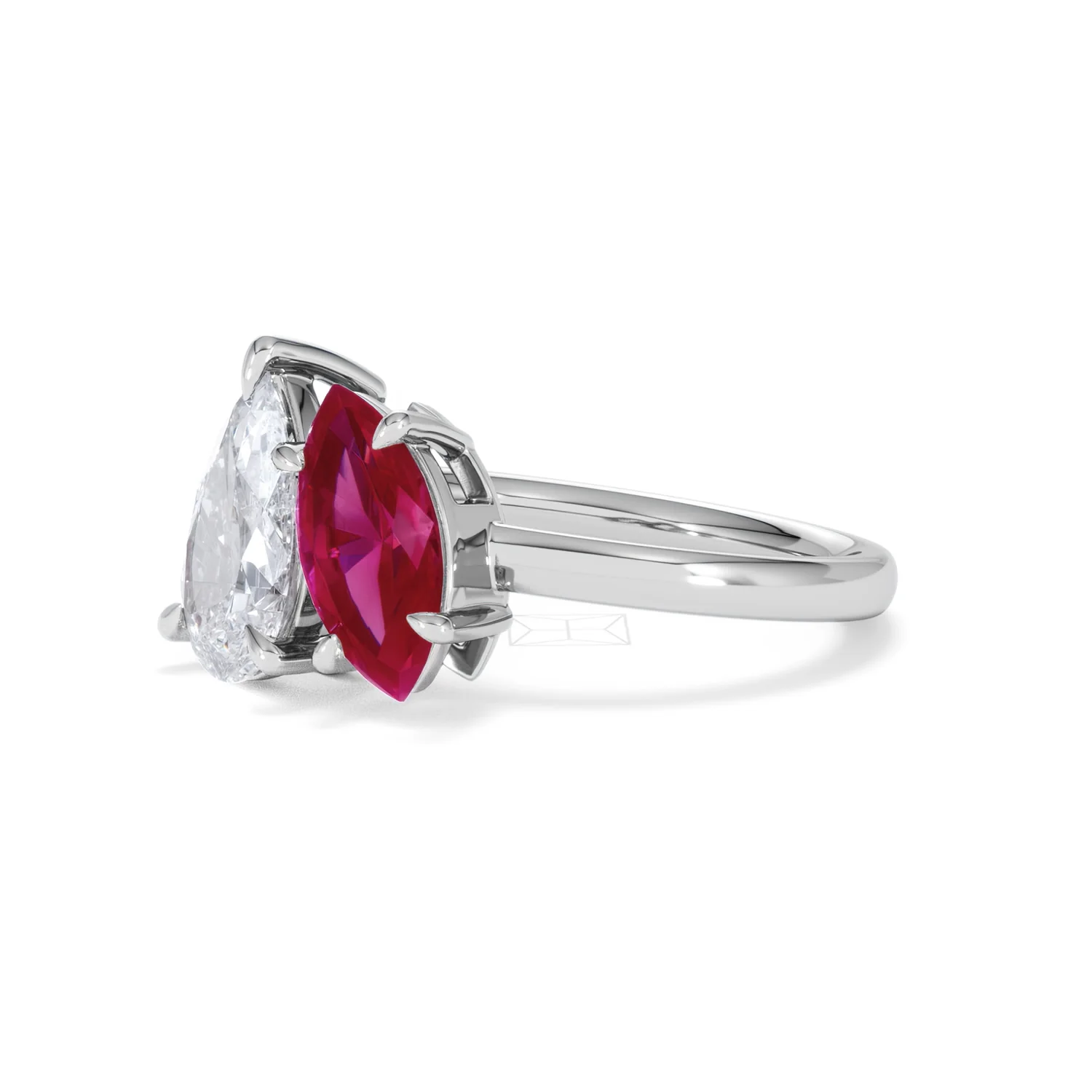 Toi Et Moi 1.50ct Pear Lab Diamond and 1.50ct Marquise Lab Ruby Engagement Ring in Platinum - Image 79