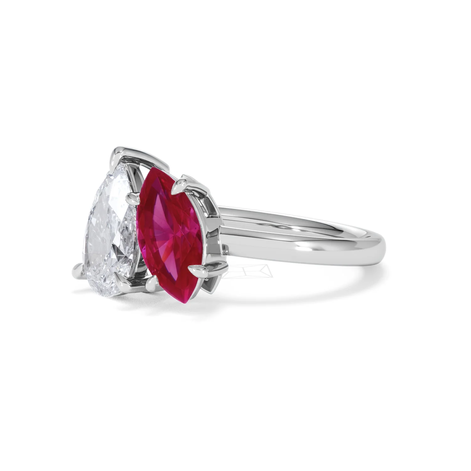 Toi Et Moi 1.50ct Pear Lab Diamond and 1.50ct Marquise Lab Ruby Engagement Ring in Platinum - Image 80