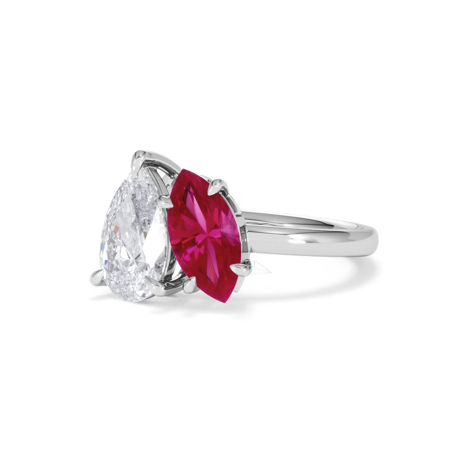 Toi Et Moi 1.50ct Pear Lab Diamond and 1.50ct Marquise Lab Ruby Engagement Ring in Platinum - Image 83