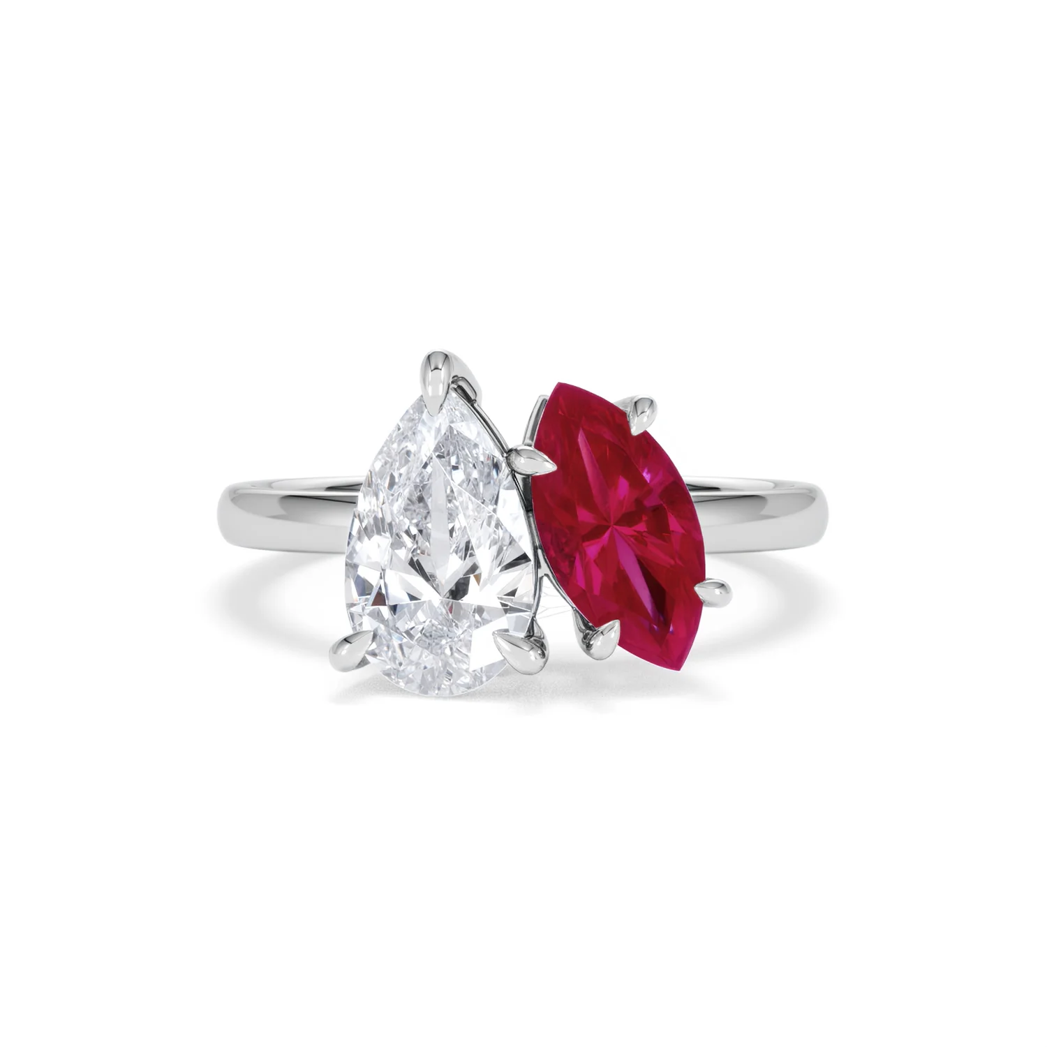 Toi Et Moi 1.50ct Pear Lab Diamond and 1.50ct Marquise Lab Ruby Engagement Ring in Platinum - Image 9