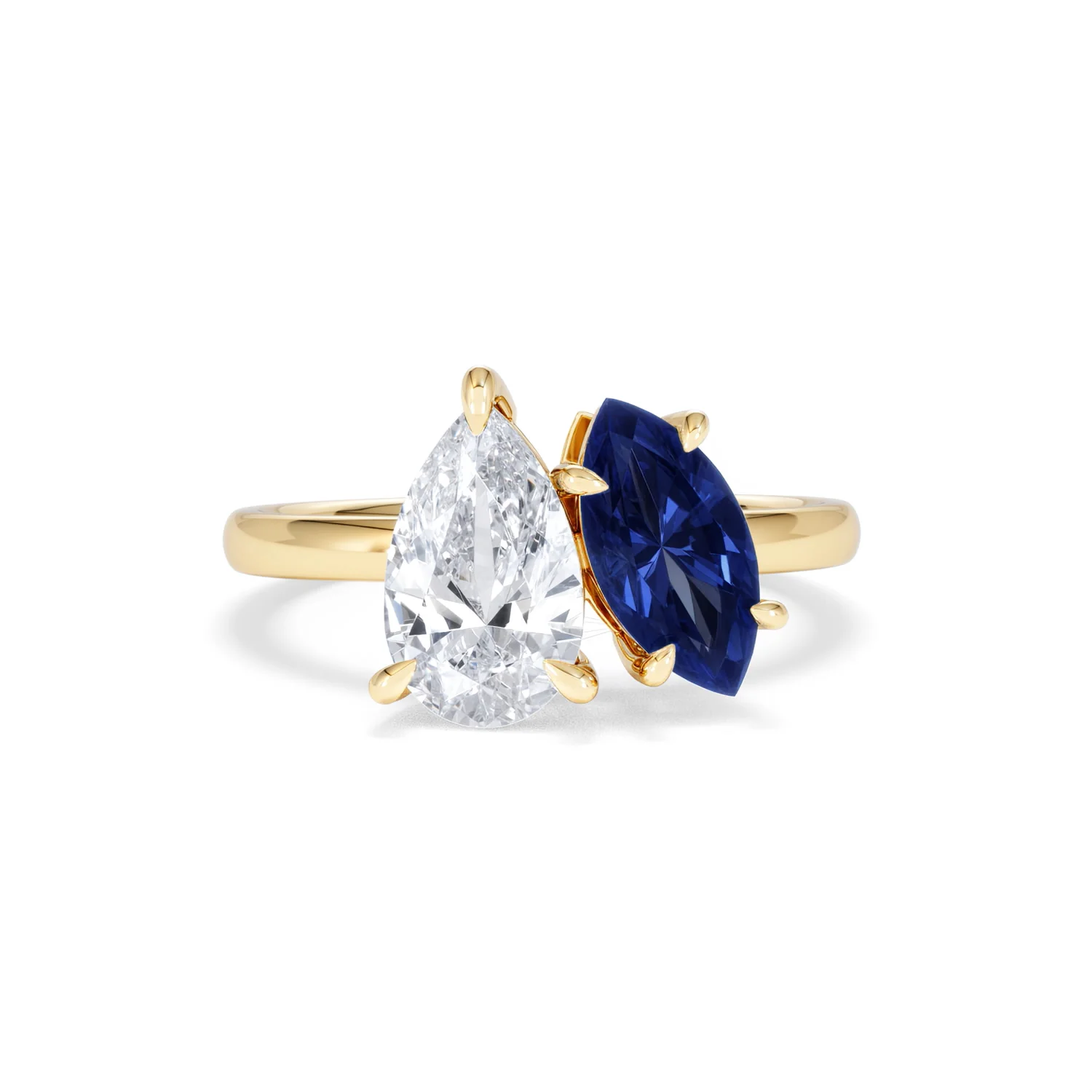 Toi Et Moi 1.50ct Pear Lab Diamond and 1.50ct Marquise Lab Sapphire Engagement Ring in 18K Yellow Gold - Image 10