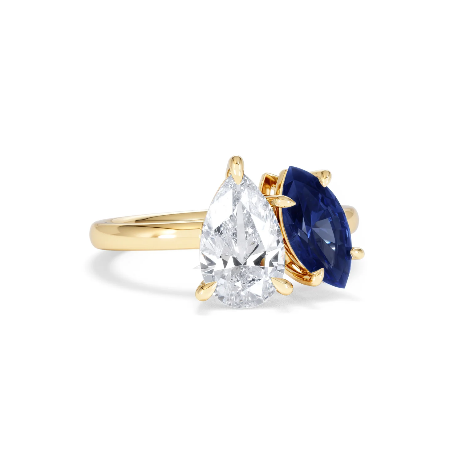 Toi Et Moi 1.50ct Pear Lab Diamond and 1.50ct Marquise Lab Sapphire Engagement Ring in 18K Yellow Gold - Image 13