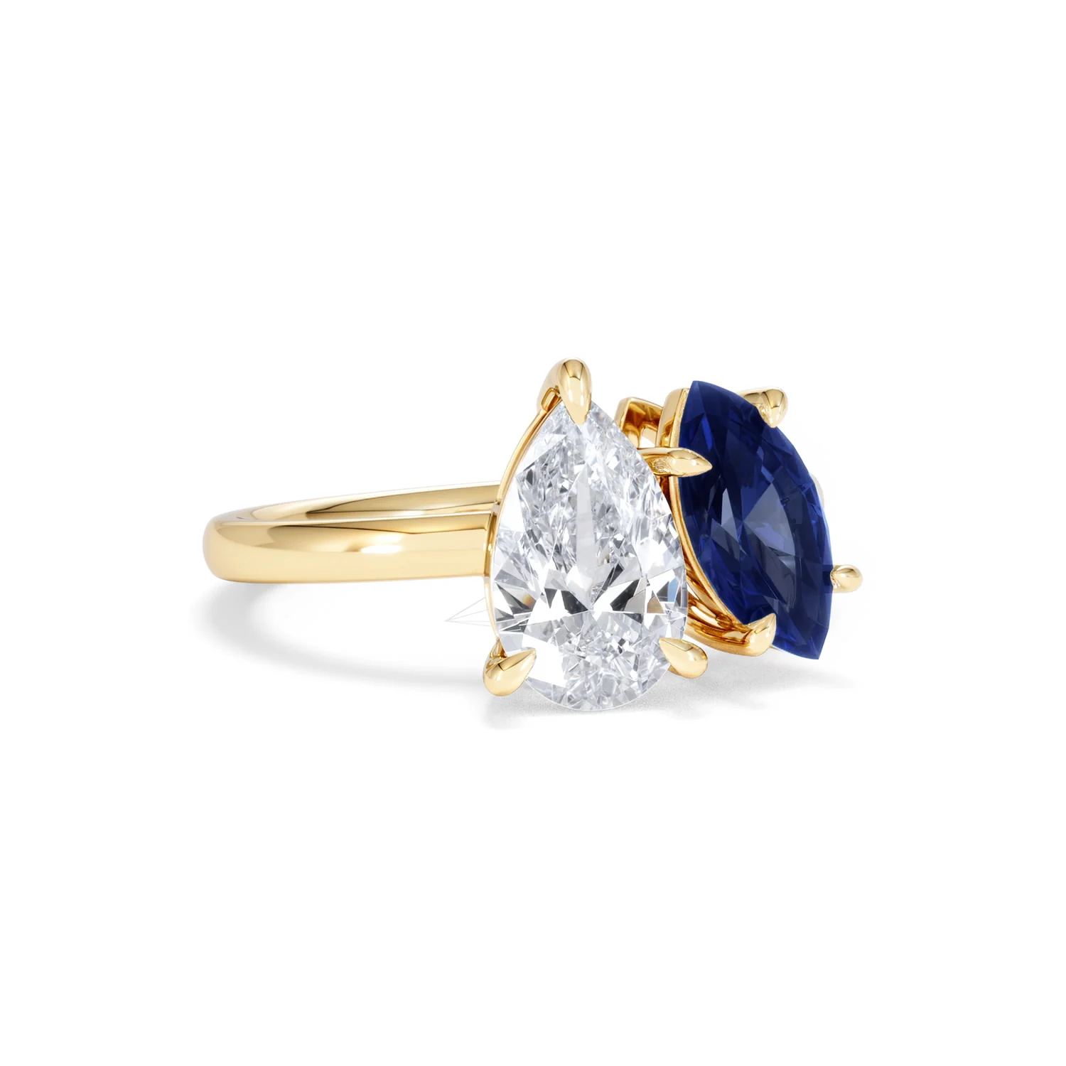 Toi Et Moi 1.50ct Pear Lab Diamond and 1.50ct Marquise Lab Sapphire Engagement Ring in 18K Yellow Gold - Image 14