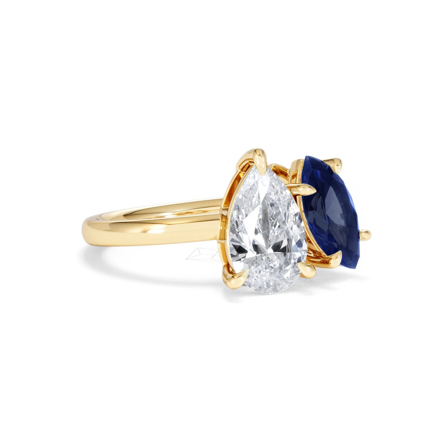 Toi Et Moi 1.50ct Pear Lab Diamond and 1.50ct Marquise Lab Sapphire Engagement Ring in 18K Yellow Gold - Image 16