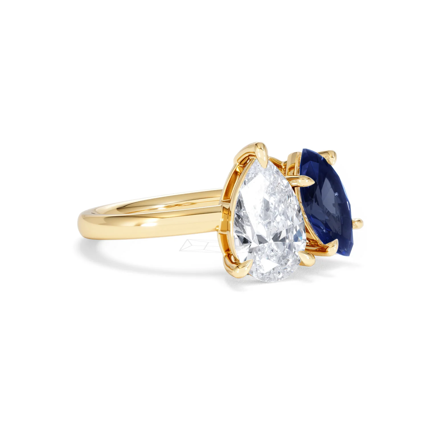 Toi Et Moi 1.50ct Pear Lab Diamond and 1.50ct Marquise Lab Sapphire Engagement Ring in 18K Yellow Gold - Image 17