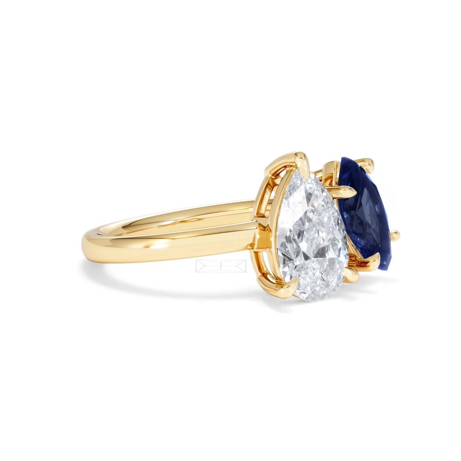 Toi Et Moi 1.50ct Pear Lab Diamond and 1.50ct Marquise Lab Sapphire Engagement Ring in 18K Yellow Gold - Image 19