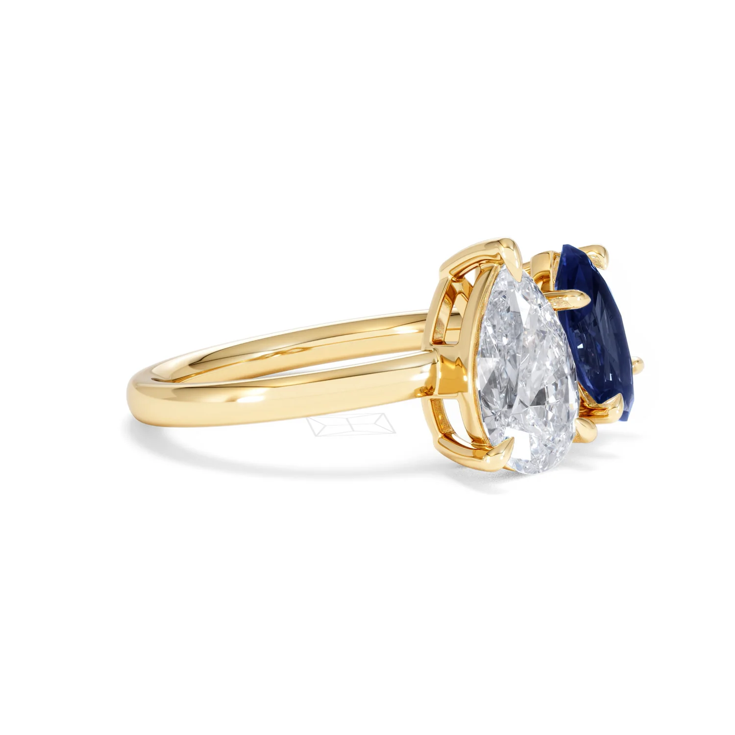 Toi Et Moi 1.50ct Pear Lab Diamond and 1.50ct Marquise Lab Sapphire Engagement Ring in 18K Yellow Gold - Image 21