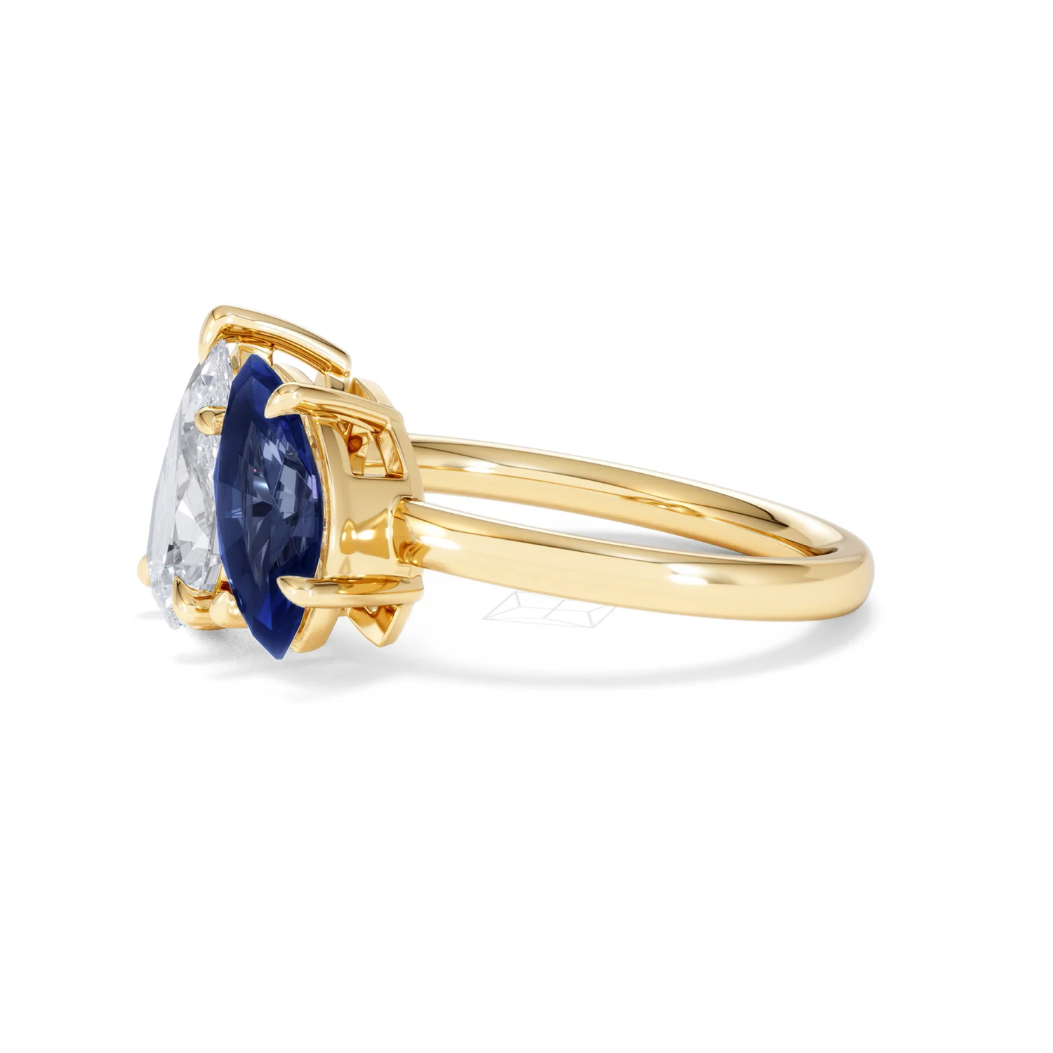 Toi Et Moi 1.50ct Pear Lab Diamond and 1.50ct Marquise Lab Sapphire Engagement Ring in 18K Yellow Gold - Image 75
