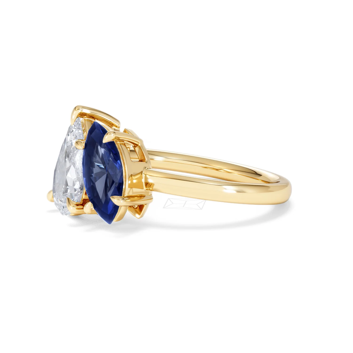 Toi Et Moi 1.50ct Pear Lab Diamond and 1.50ct Marquise Lab Sapphire Engagement Ring in 18K Yellow Gold - Image 77