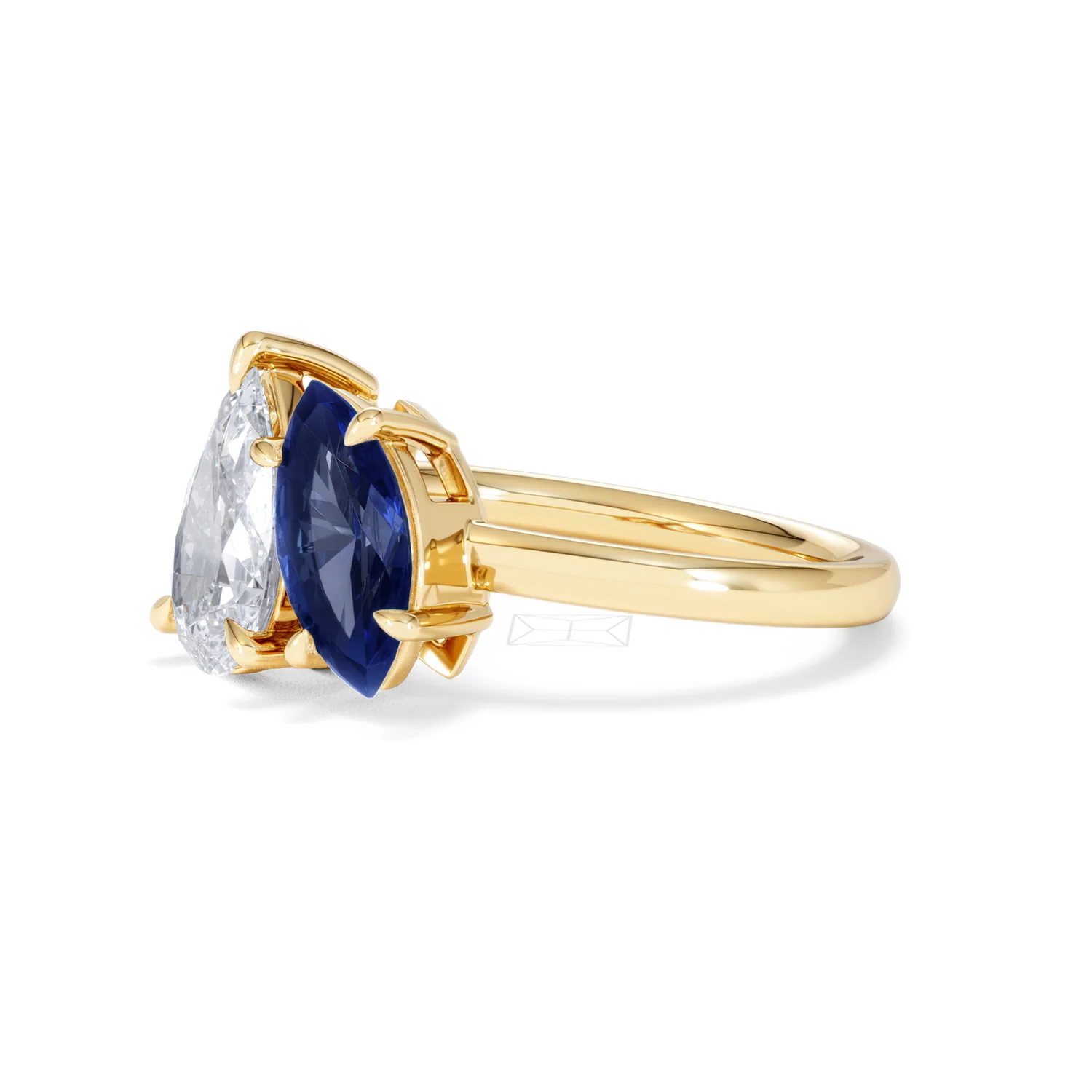 Toi Et Moi 1.50ct Pear Lab Diamond and 1.50ct Marquise Lab Sapphire Engagement Ring in 18K Yellow Gold - Image 78