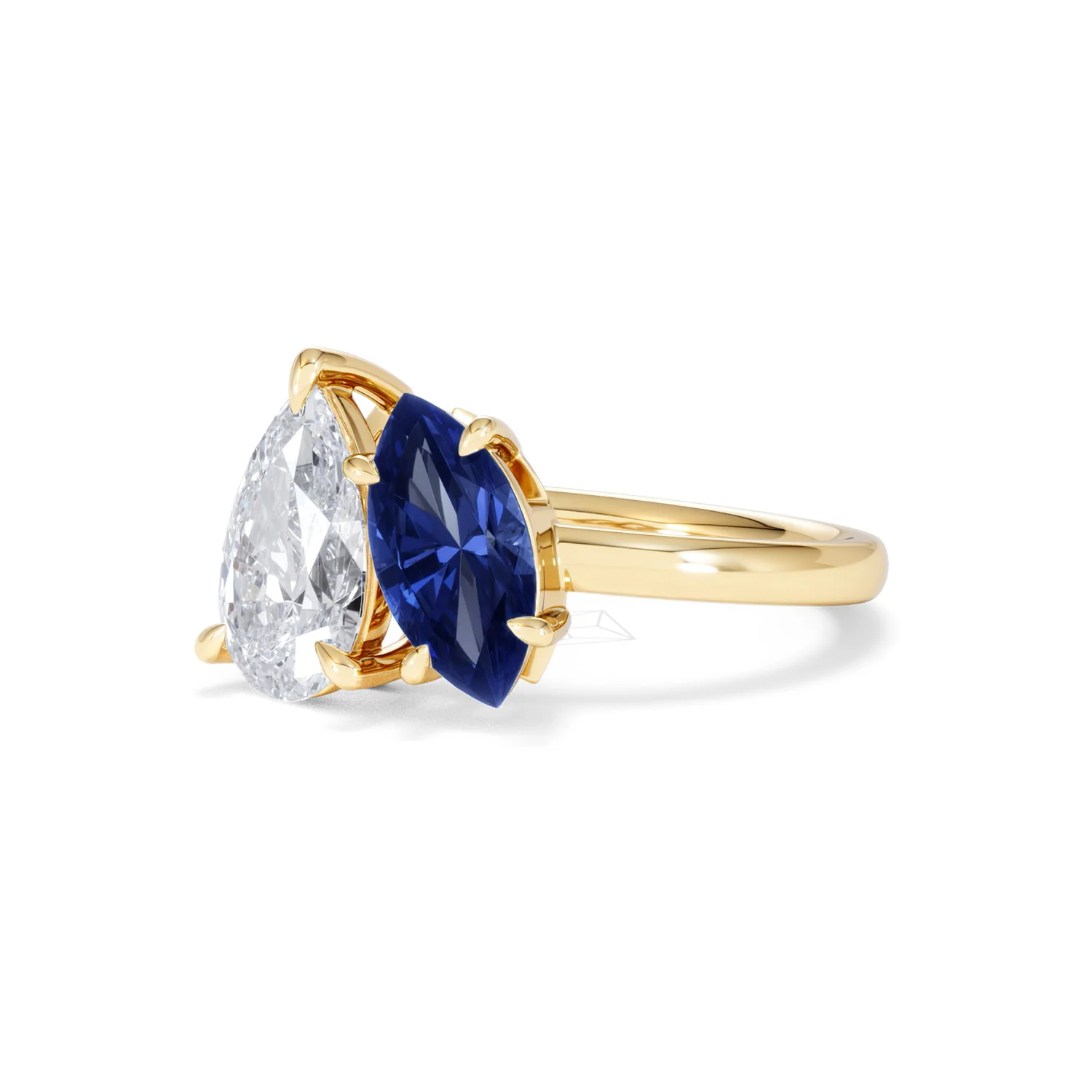 Toi Et Moi 1.50ct Pear Lab Diamond and 1.50ct Marquise Lab Sapphire Engagement Ring in 18K Yellow Gold - Image 82