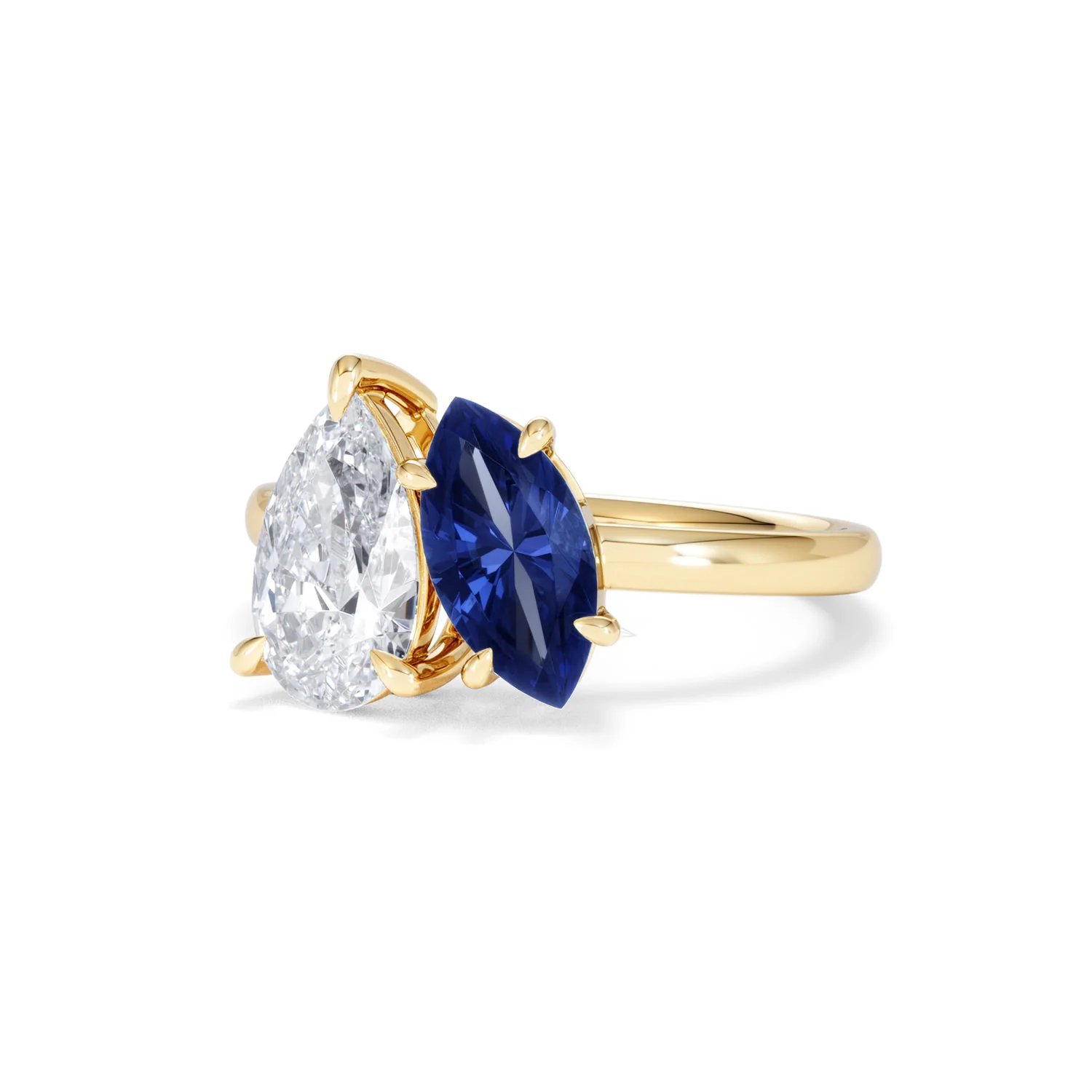 Toi Et Moi 1.50ct Pear Lab Diamond and 1.50ct Marquise Lab Sapphire Engagement Ring in 18K Yellow Gold - Image 84