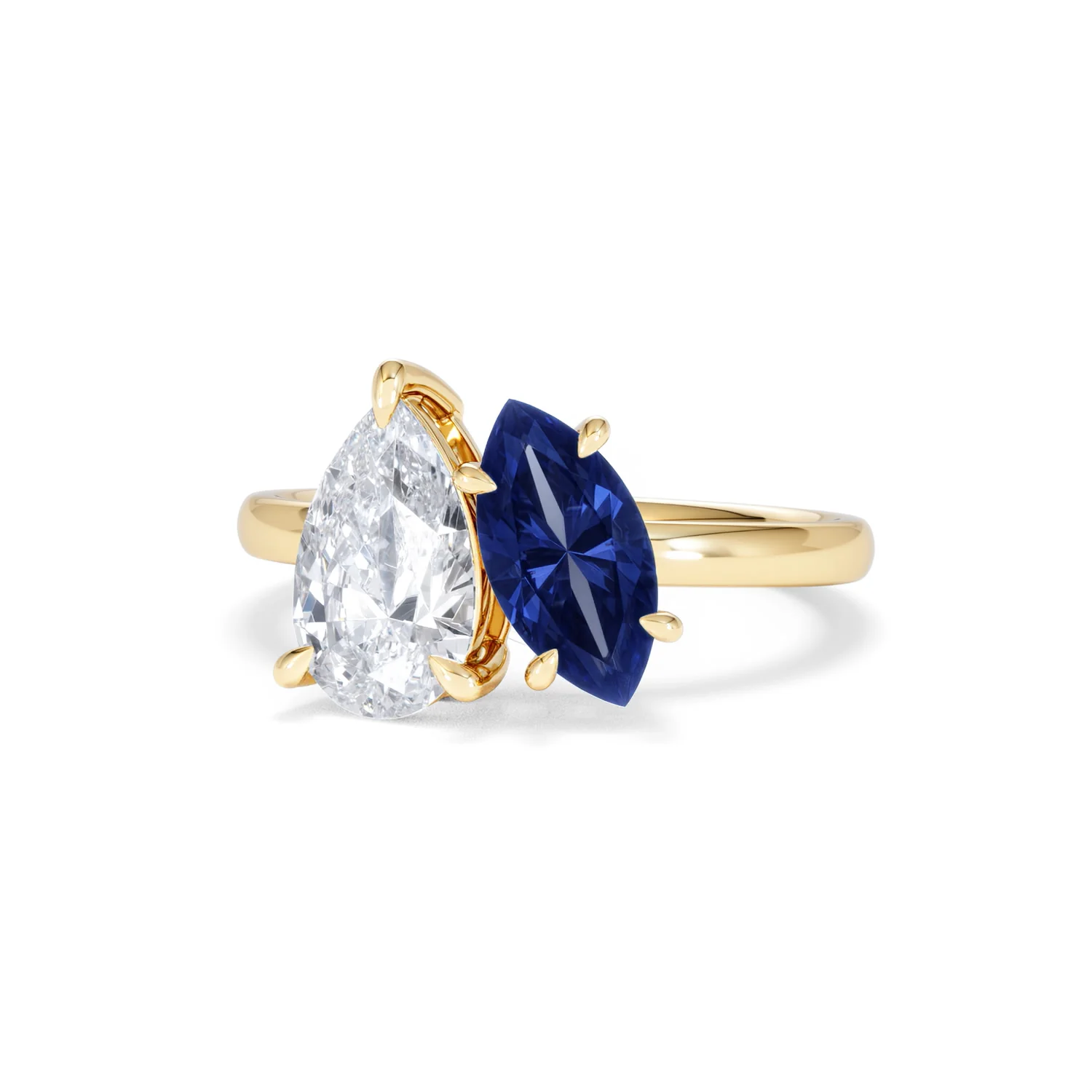 Toi Et Moi 1.50ct Pear Lab Diamond and 1.50ct Marquise Lab Sapphire Engagement Ring in 18K Yellow Gold - Image 86
