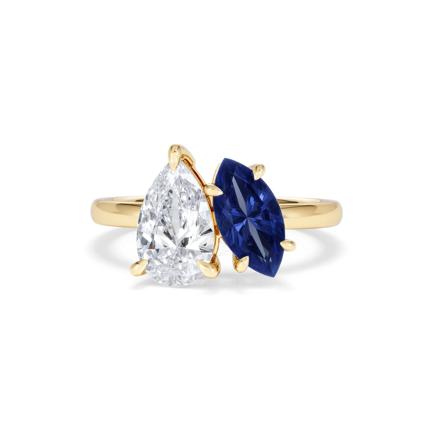 Toi Et Moi 1.50ct Pear Lab Diamond and 1.50ct Marquise Lab Sapphire Engagement Ring in 18K Yellow Gold - Image 88
