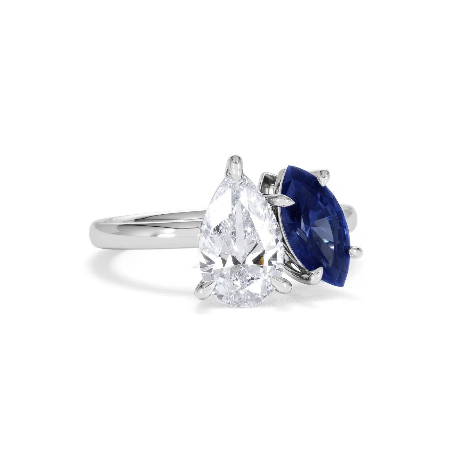 Toi Et Moi 1.50ct Pear Lab Diamond and 1.50ct Marquise Lab Sapphire Engagement Ring in Platinum - Image 13