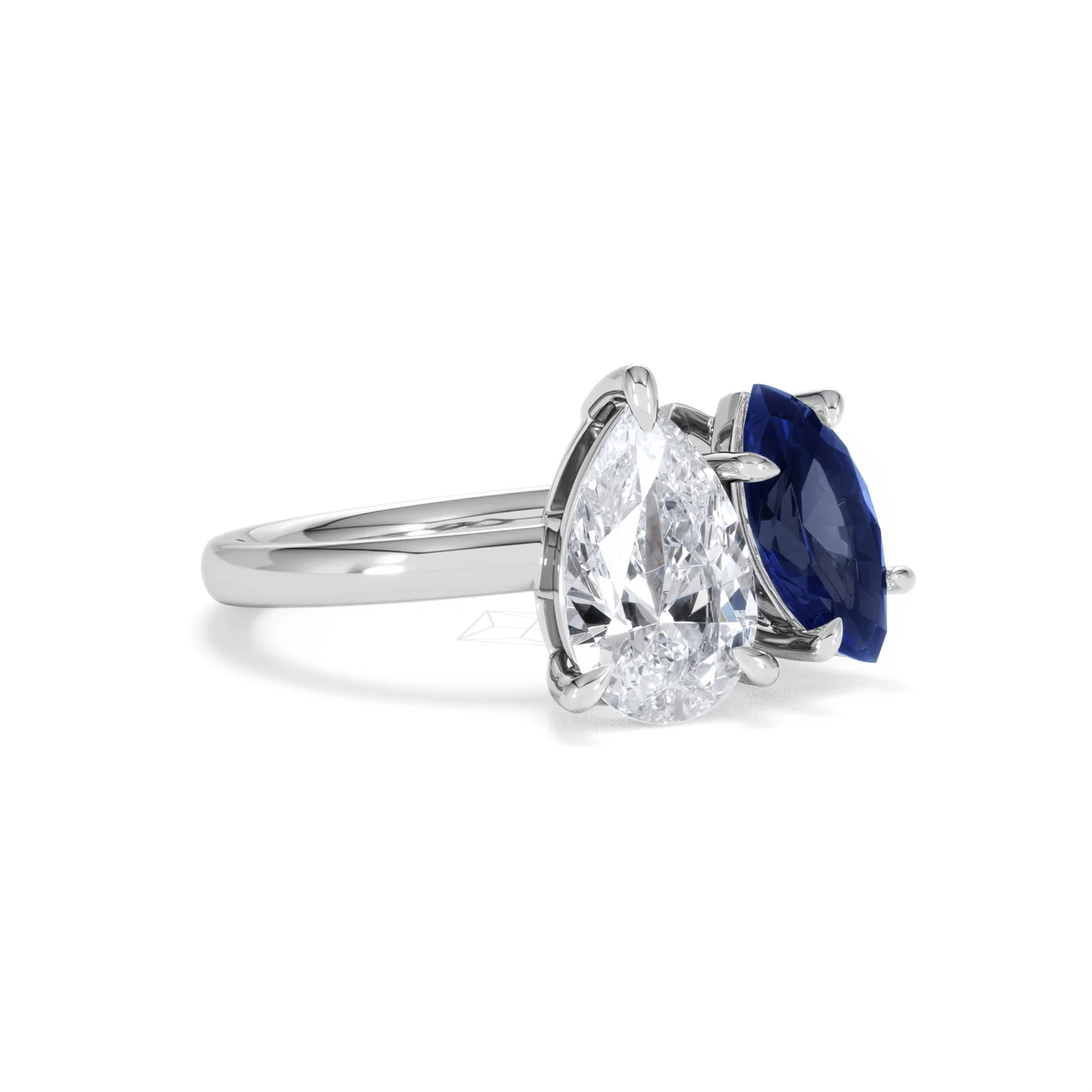 Toi Et Moi 1.50ct Pear Lab Diamond and 1.50ct Marquise Lab Sapphire Engagement Ring in Platinum - Image 16