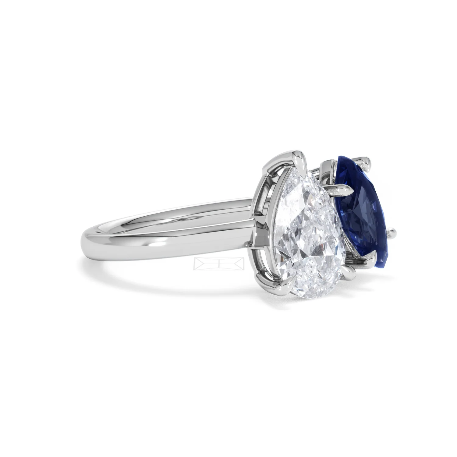 Toi Et Moi 1.50ct Pear Lab Diamond and 1.50ct Marquise Lab Sapphire Engagement Ring in Platinum - Image 19