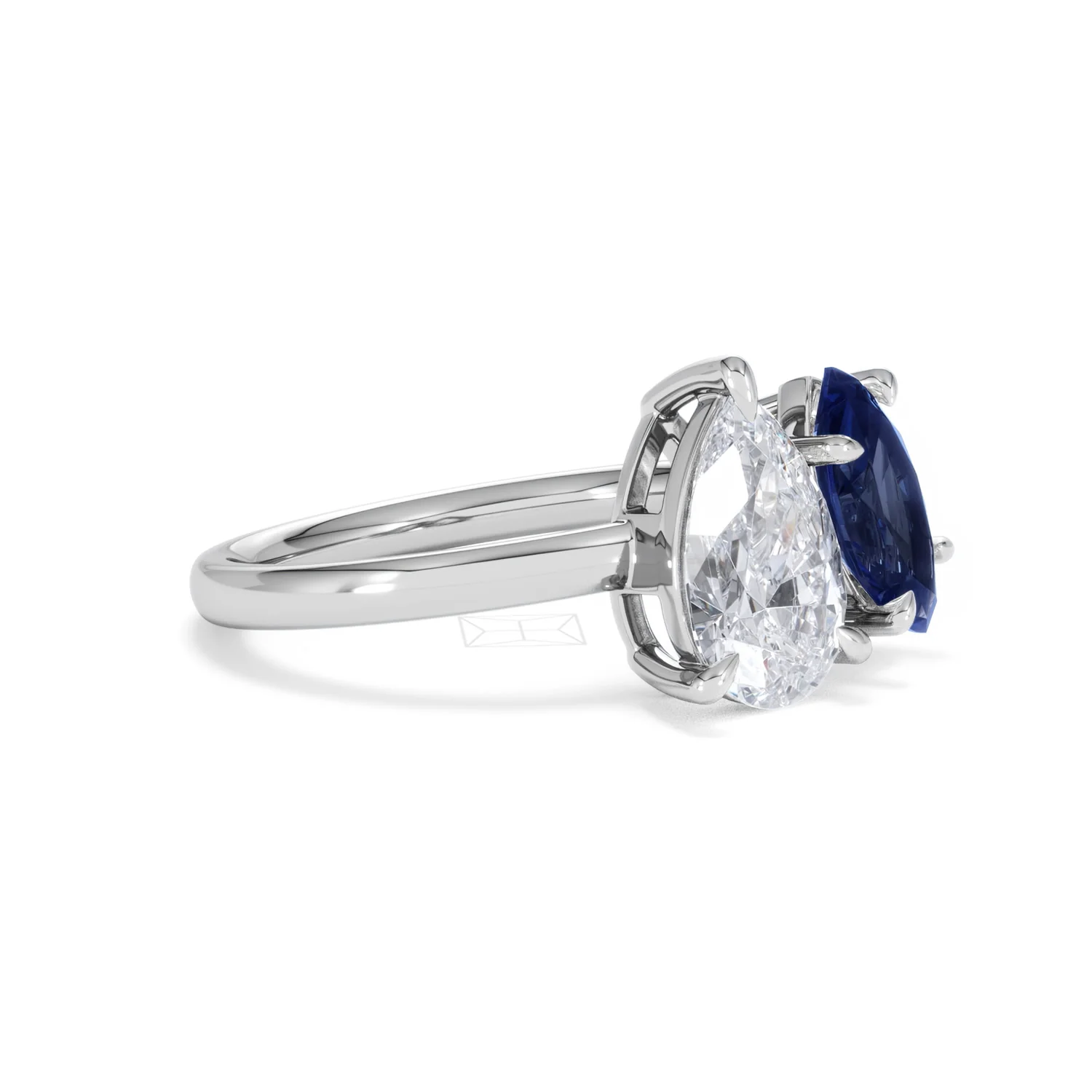 Toi Et Moi 1.50ct Pear Lab Diamond and 1.50ct Marquise Lab Sapphire Engagement Ring in Platinum - Image 20