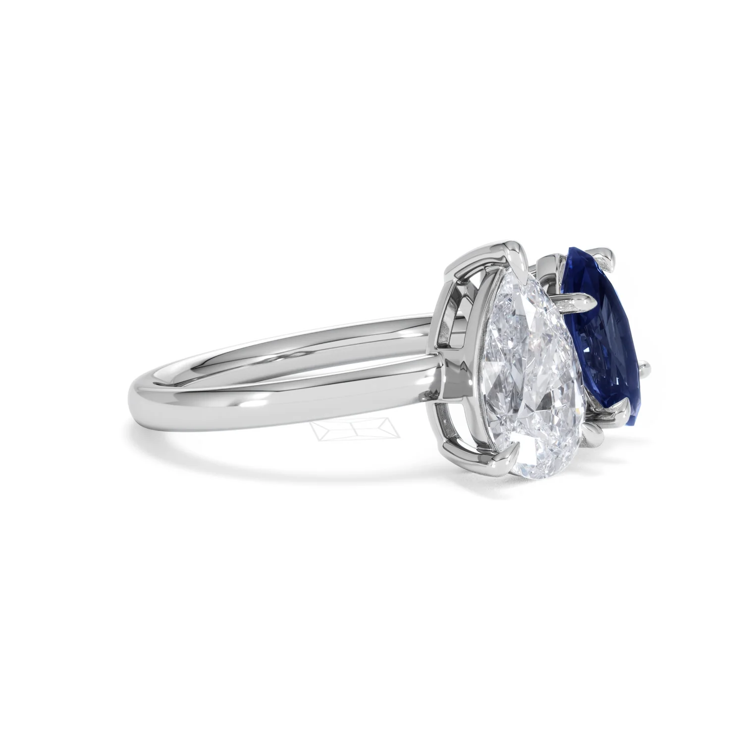 Toi Et Moi 1.50ct Pear Lab Diamond and 1.50ct Marquise Lab Sapphire Engagement Ring in Platinum - Image 21