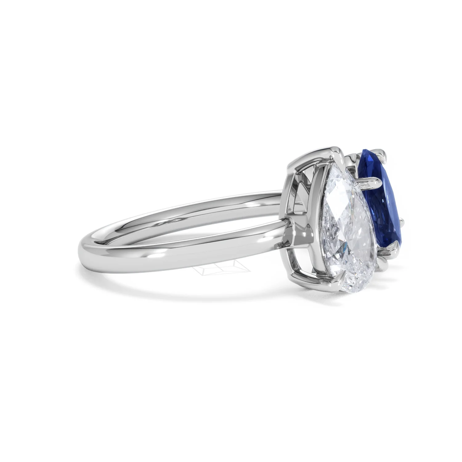 Toi Et Moi 1.50ct Pear Lab Diamond and 1.50ct Marquise Lab Sapphire Engagement Ring in Platinum - Image 23