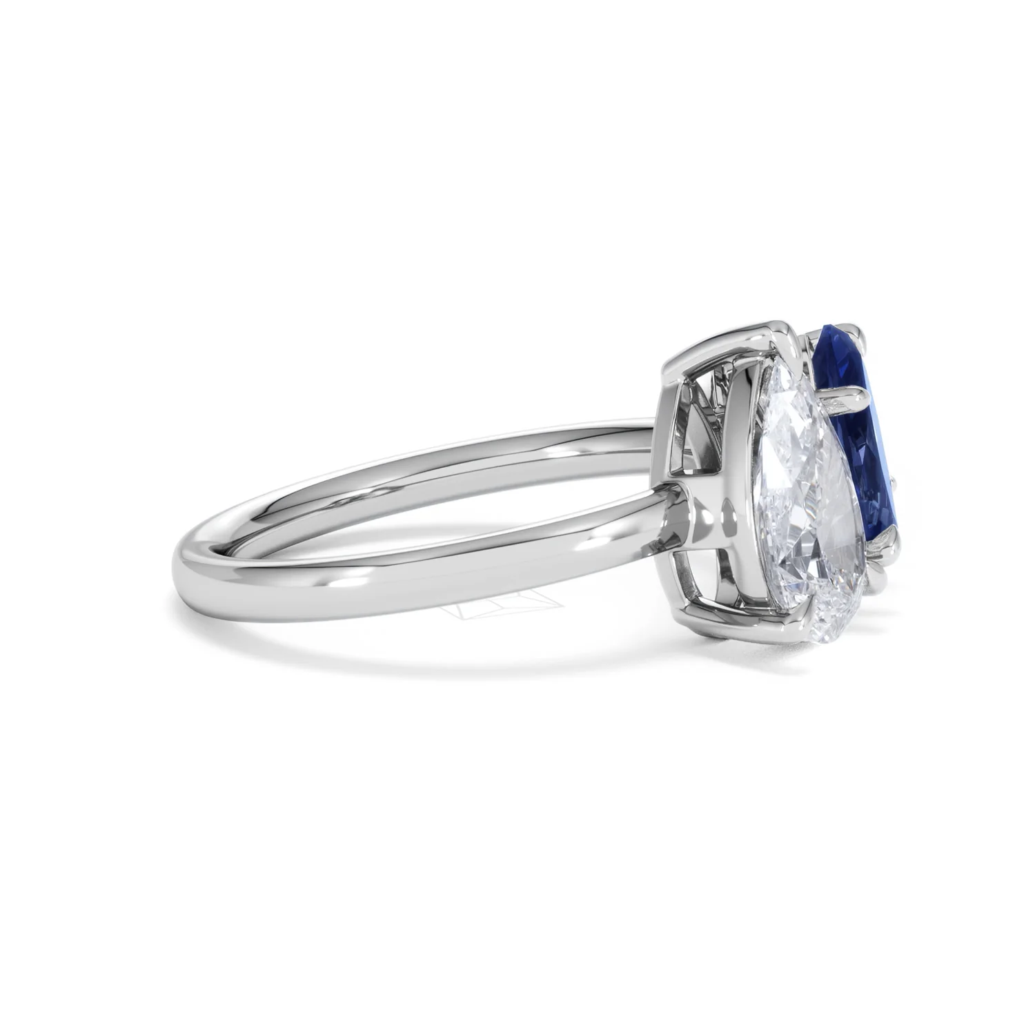 Toi Et Moi 1.50ct Pear Lab Diamond and 1.50ct Marquise Lab Sapphire Engagement Ring in Platinum - Image 25