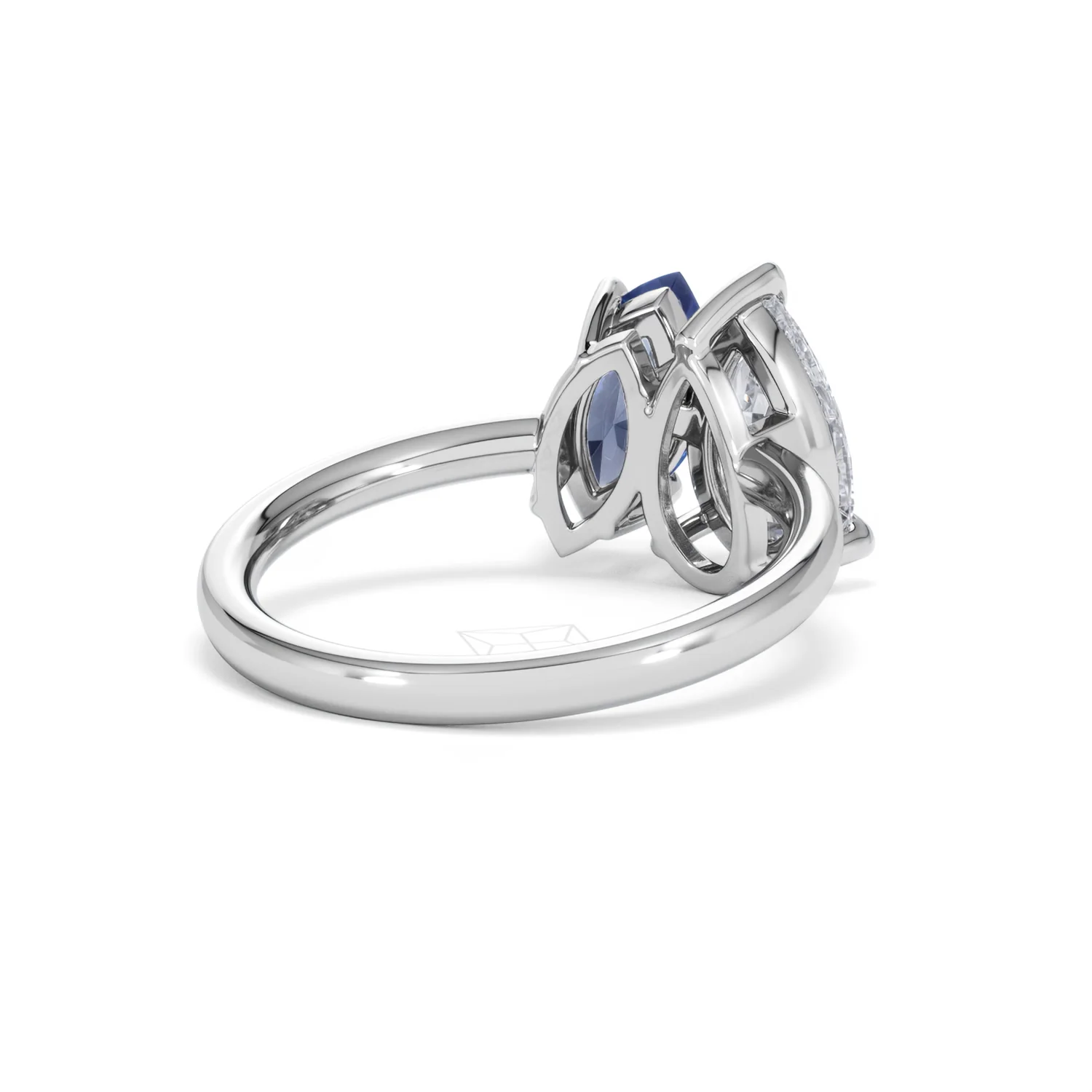 Toi Et Moi 1.50ct Pear Lab Diamond and 1.50ct Marquise Lab Sapphire Engagement Ring in Platinum - Image 42