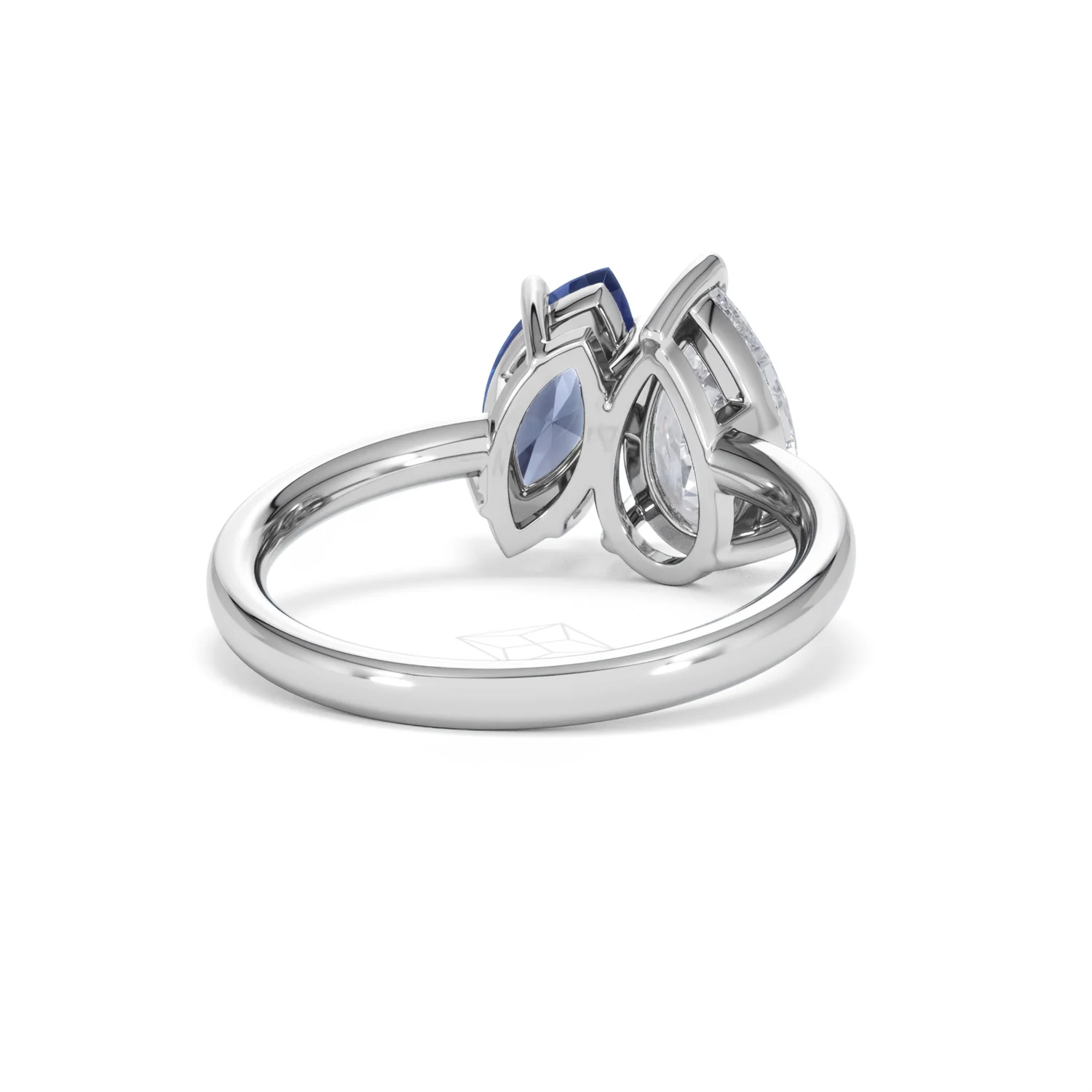 Toi Et Moi 1.50ct Pear Lab Diamond and 1.50ct Marquise Lab Sapphire Engagement Ring in Platinum - Image 45