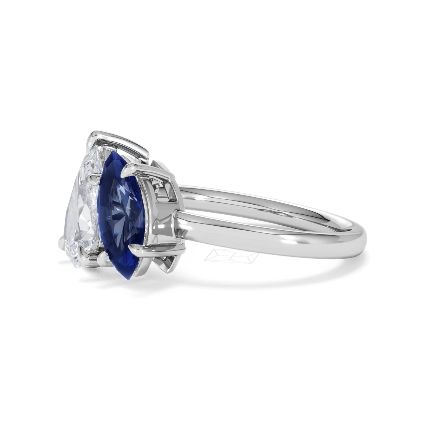 Toi Et Moi 1.50ct Pear Lab Diamond and 1.50ct Marquise Lab Sapphire Engagement Ring in Platinum - Image 76
