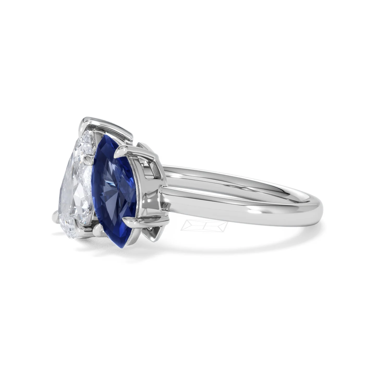 Toi Et Moi 1.50ct Pear Lab Diamond and 1.50ct Marquise Lab Sapphire Engagement Ring in Platinum - Image 77