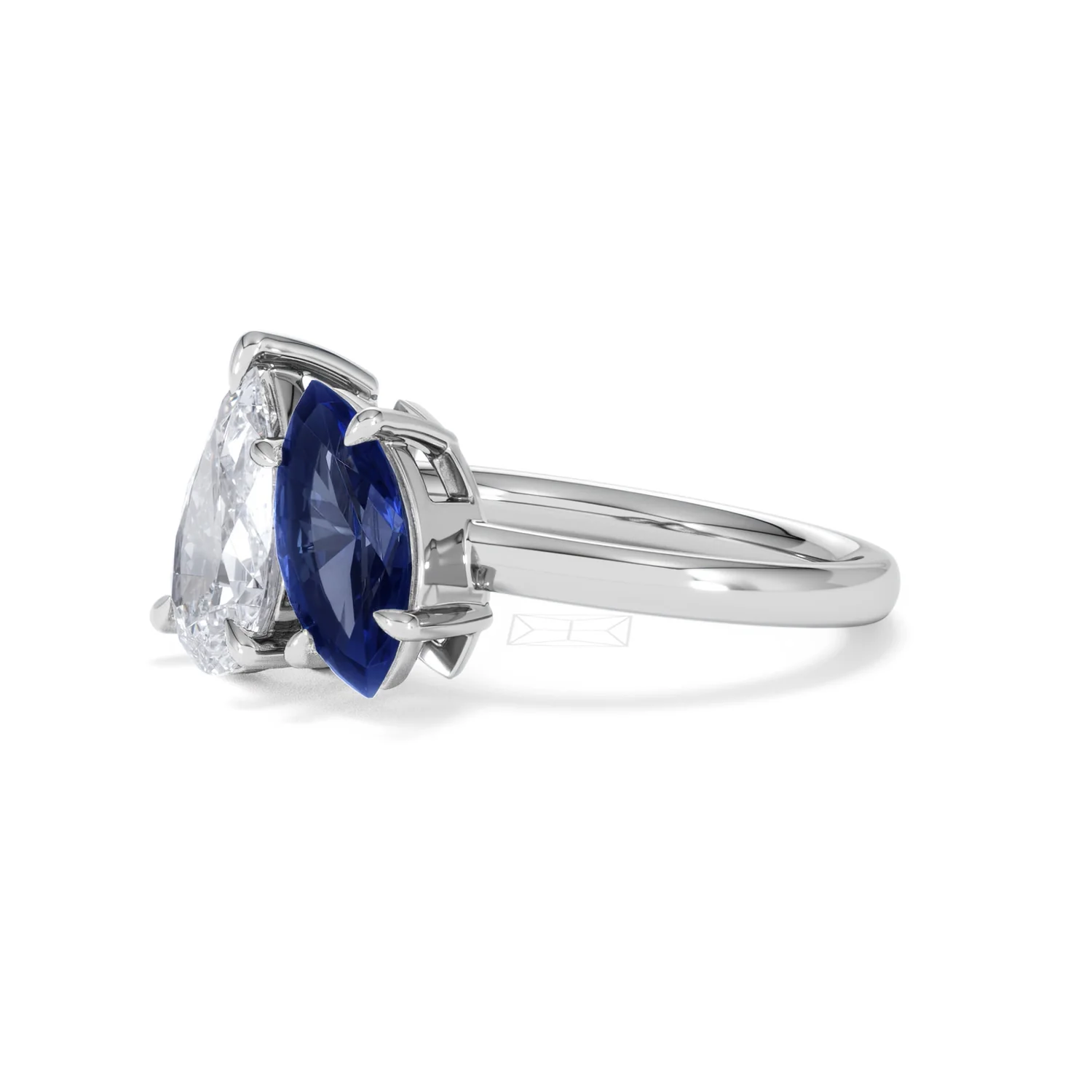 Toi Et Moi 1.50ct Pear Lab Diamond and 1.50ct Marquise Lab Sapphire Engagement Ring in Platinum - Image 78
