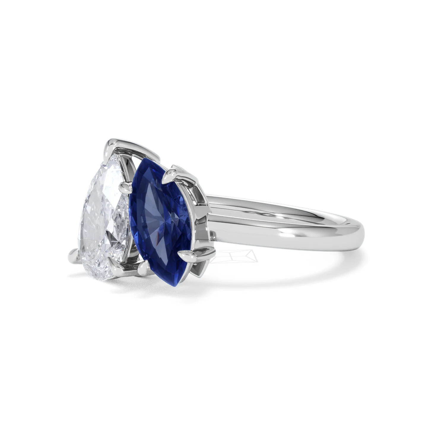 Toi Et Moi 1.50ct Pear Lab Diamond and 1.50ct Marquise Lab Sapphire Engagement Ring in Platinum - Image 80