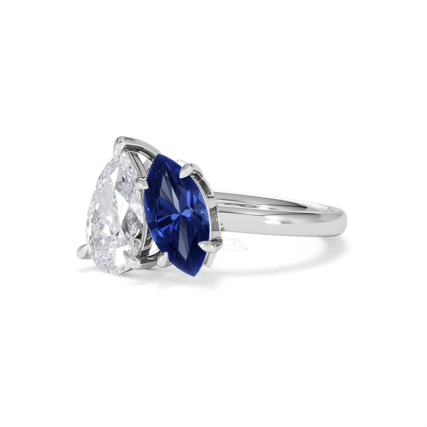 Toi Et Moi 1.50ct Pear Lab Diamond and 1.50ct Marquise Lab Sapphire Engagement Ring in Platinum - Image 82